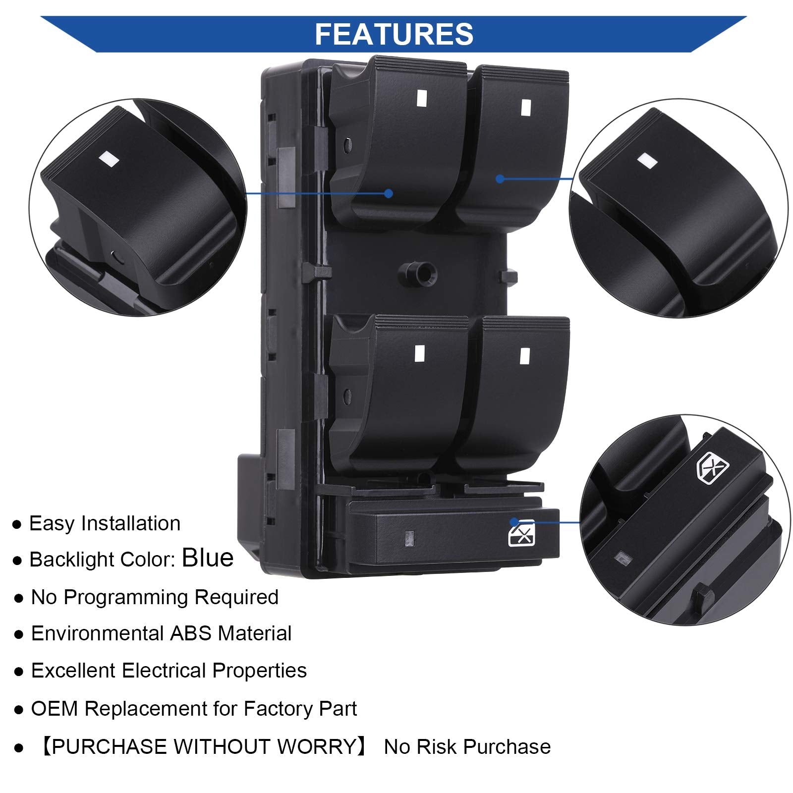 Obaee Driver Side Power Master Window Switch, Compatible with Chevy Silverado/Chevrolet Traverse/HHR/2007-2013 GMC Sierra/Yukon/Buick Enclave Replace OE 20945129 25789692