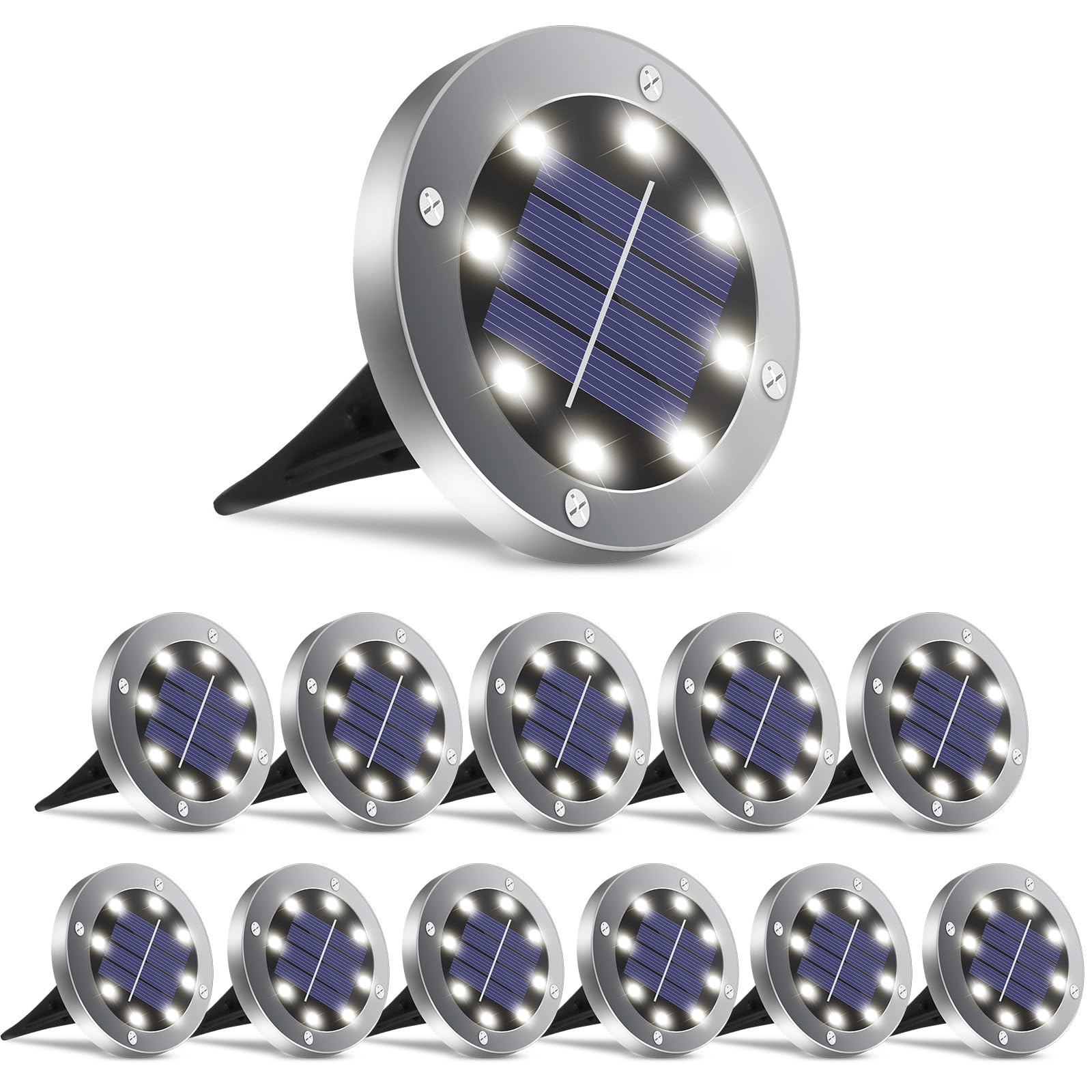 Solarleuchten für außen, 12 Stück, Solar-Garten-Außenleuchten, wasserdicht, Wegbeleuchtung, hell, für Rasen, Terrasse, Hof, Auffahrt, Stufen und Gehwege, weißes Licht