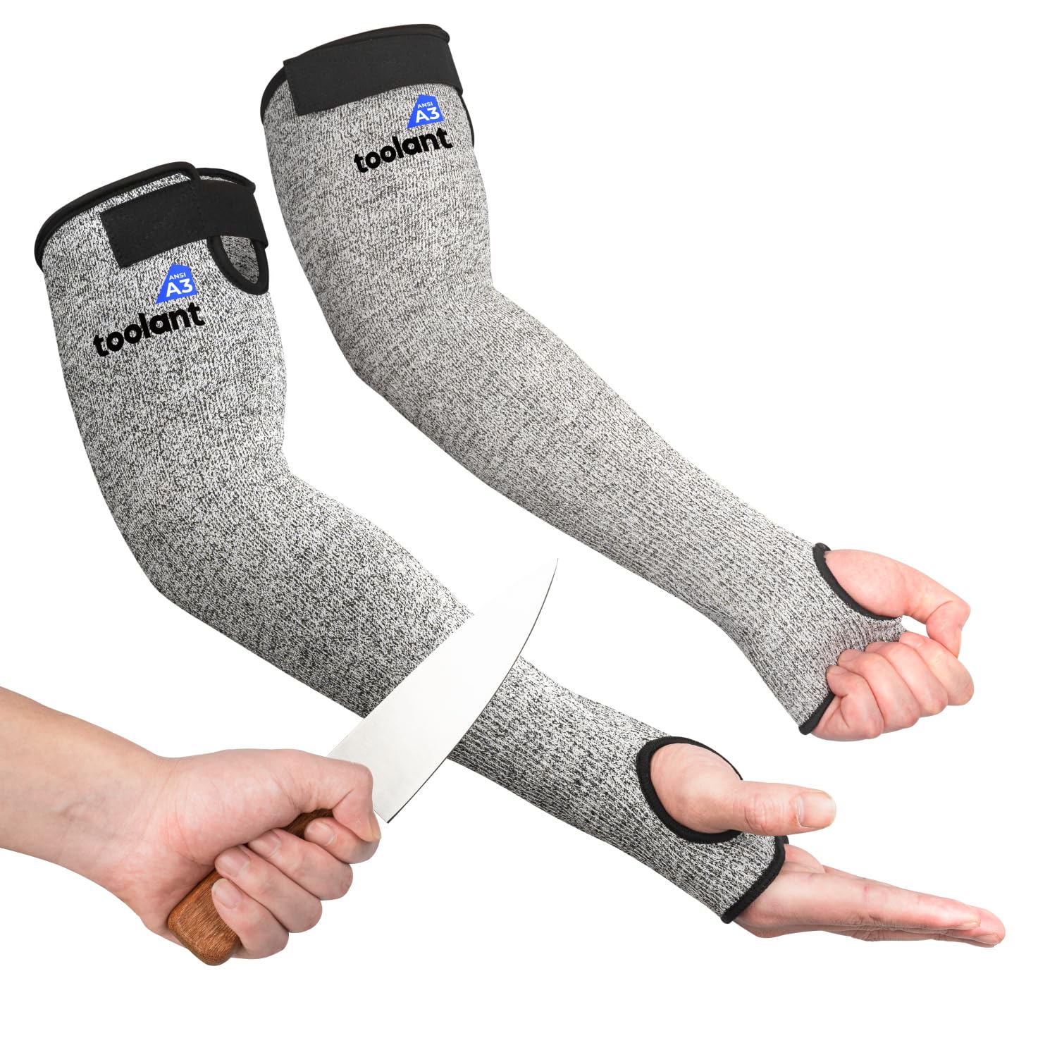 Schnittfeste Farmer-Ärmel mit Daumenloch, Armprotektoren für dünne Haut und Prellungen, für Gartenarbeit, Schweißen, Küche, Armschutz für Bisse, Tierpflege, Grau, 1 Paar