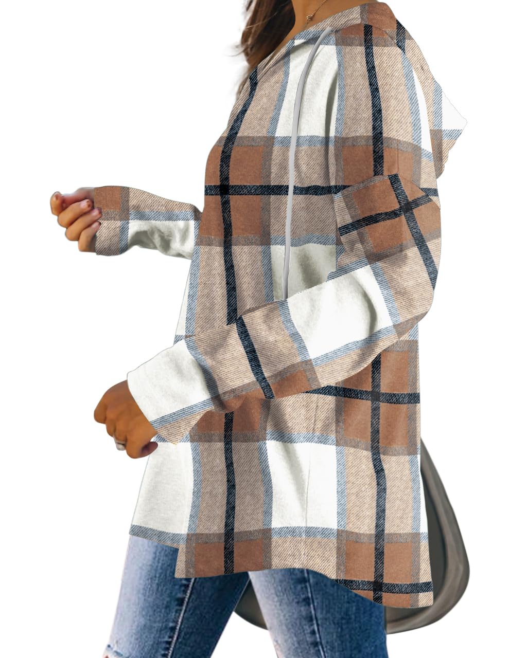 Women's Long Sleeve Sweatshirt Casual Pollover Hoodie Fall Tops Early Fashion Halloween Sweaters 2025 Trending Clothes Shirts L Brown Plaid