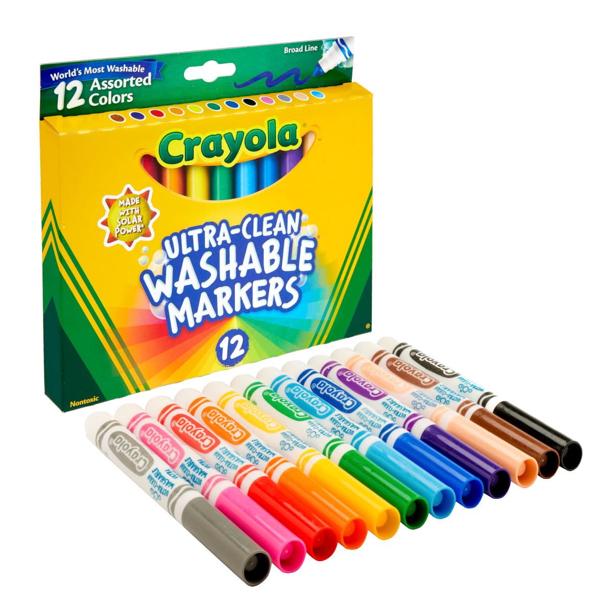 Crayola Broad Line Markers (12 Count), Washable Markers for Kids, Assorted, Back to School Essentials, Teacher Classrooms Must Have, School Supplies, 3+