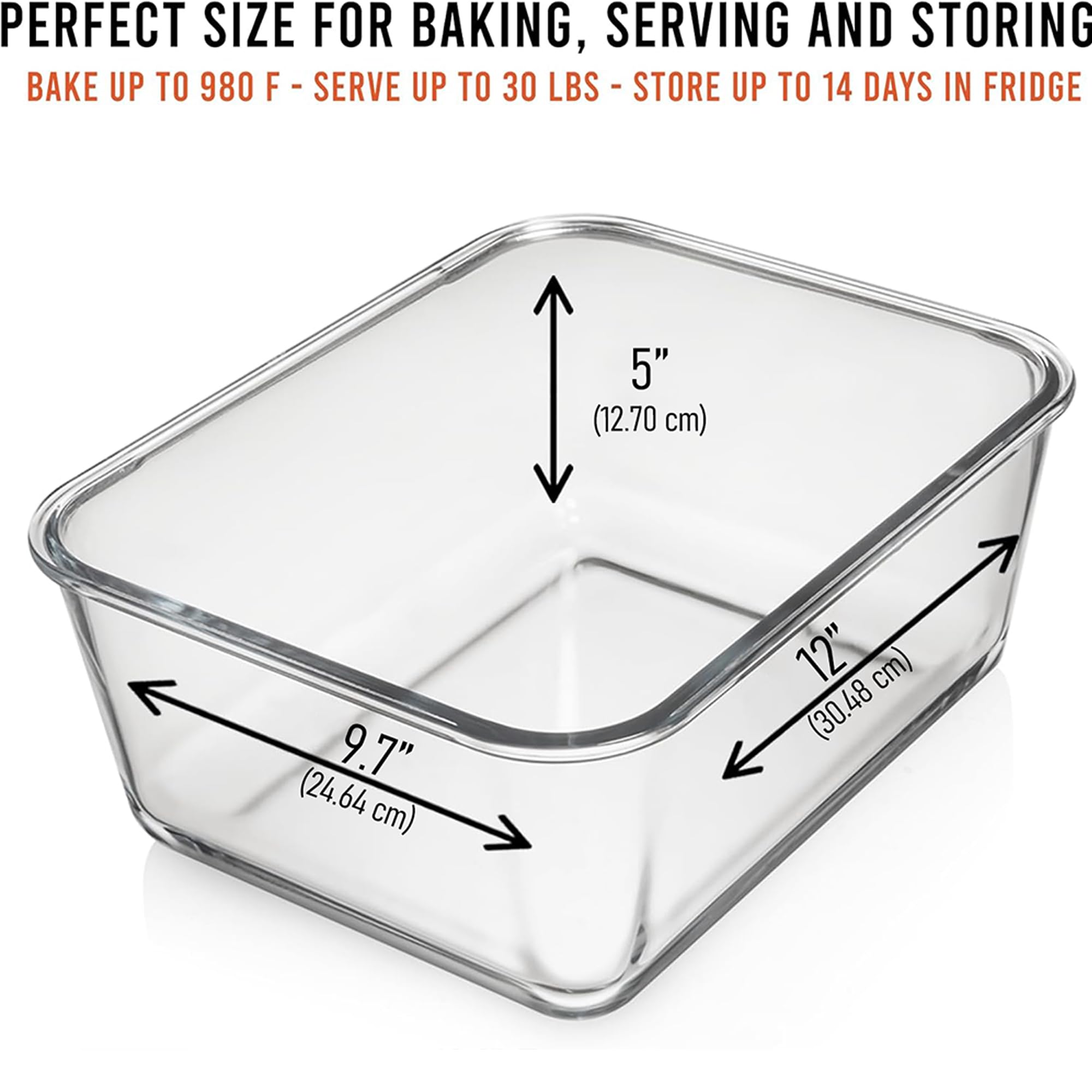 6500 ML / 220 oz / 28 Cup LARGE Glass Food Storage Container with Airtight Locking Lid. Ideal Storing food, Vegetables, Fruits. Baking Casserole, Lasagna, Roasting Turkey, Chicken BPA Free Oven Safe