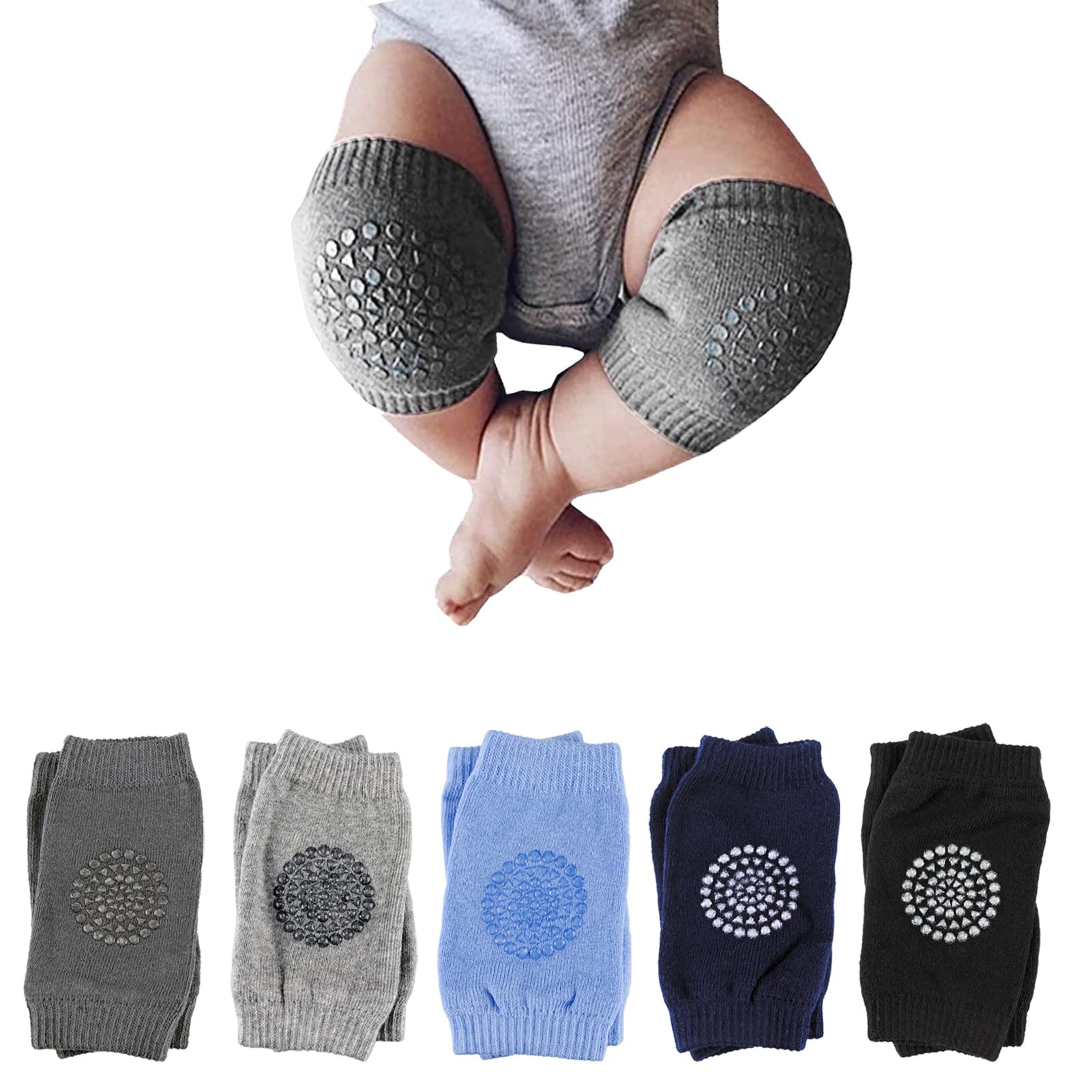 Little World Baby knee Pads for Crawling - 5 Pack Anti Slip Unisex Baby Knee Protectors - Toddler Knee Pads Gift Idea for Baby