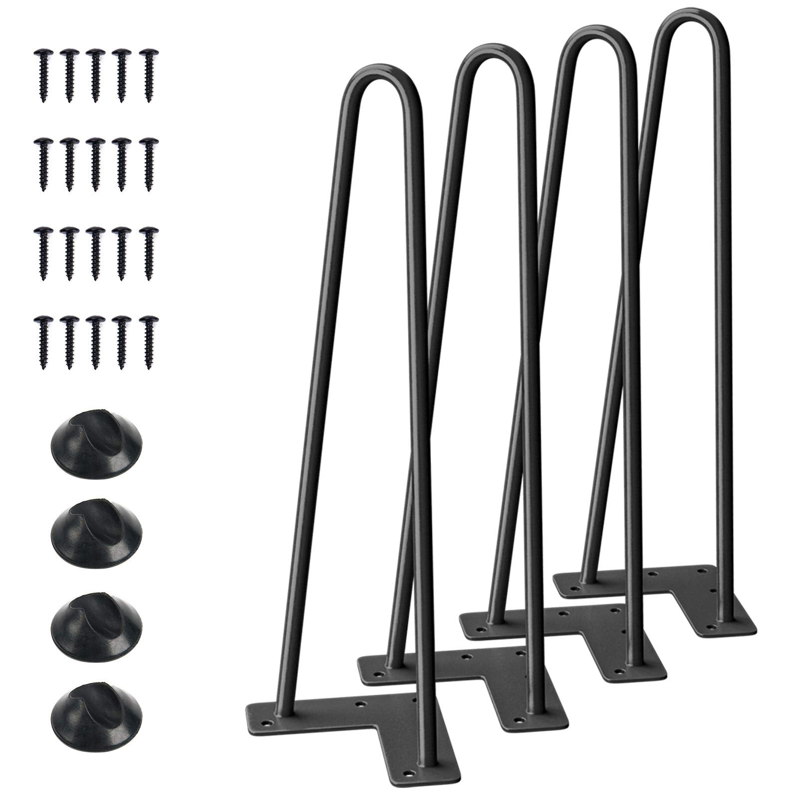 SMARTSTANDARD 16" Haarnadel-Möbelfüße, Metall Home DIY Projekte für Nachttisch, Couchtisch, Schreibtisch etc. mit Gummi-Bodenschutz, Schwarz 4 Stück