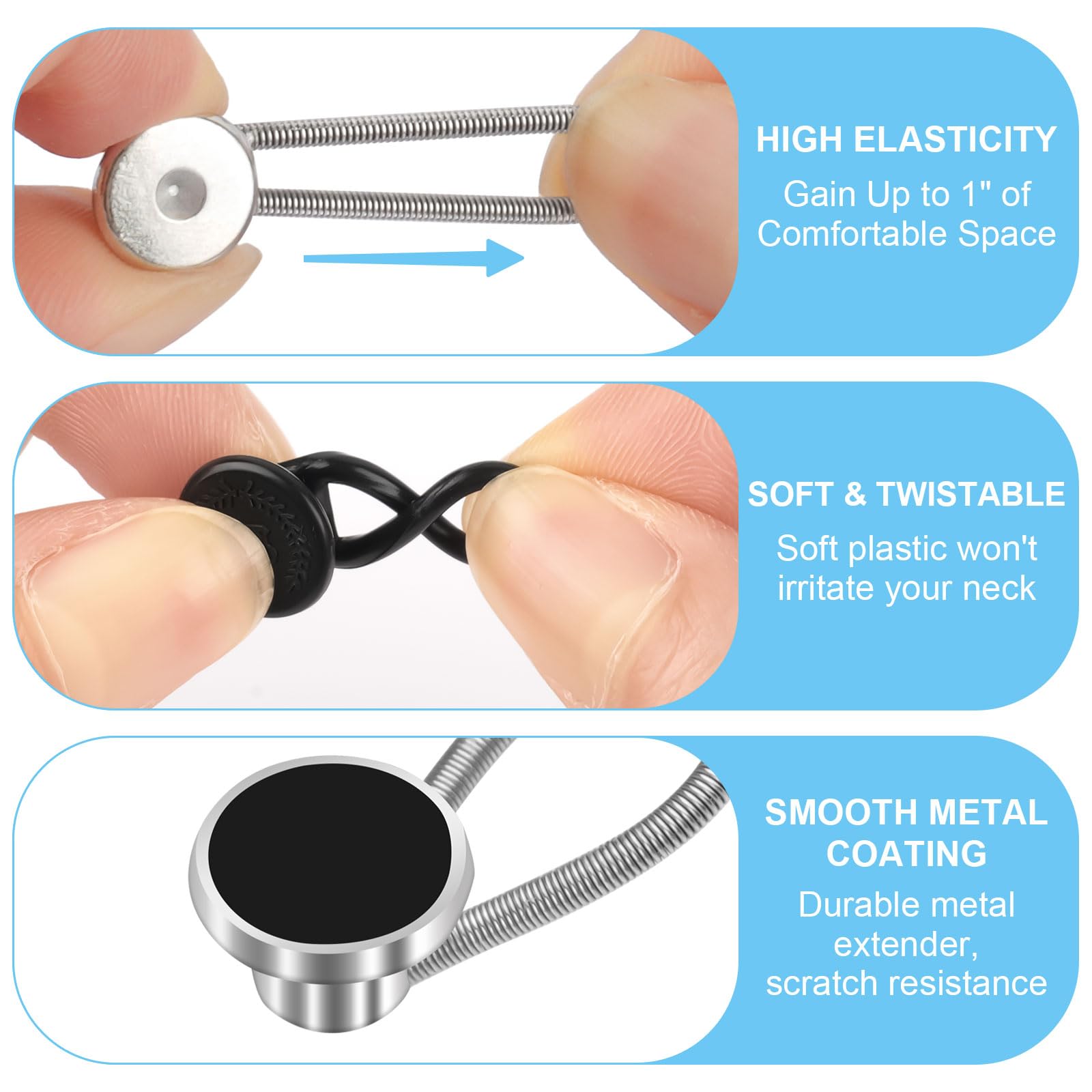 PEASUG 16 Pcs Collar Extenders for Mens Shirts, Elastic Button Extender for Dress Shirts, Tie, Neck Extenders for 1/2 Size Expansion of Men Dress Shirts, Suit