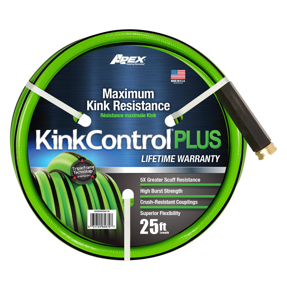 Kink Control Plus Water Hose 25ft - High Burst Strength and Superior Flexibility Garden Hoses, Outdoor Hose with Kink Resistance, Triple Frame Technology, Made in USA.