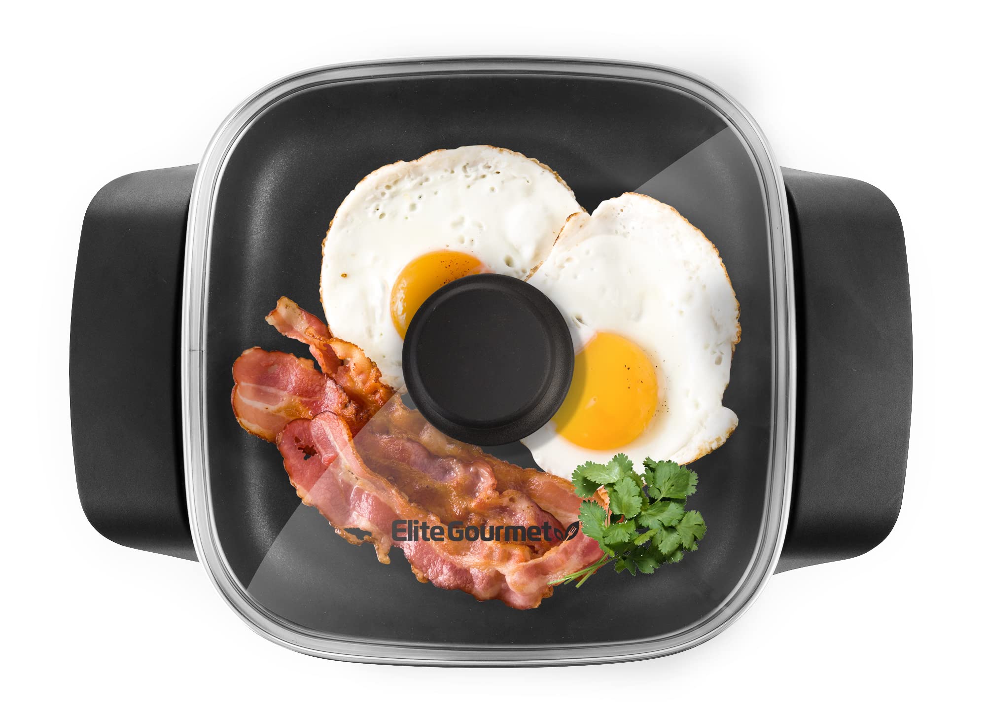 Elite Gourmet EG808 8" x 8" Antihaft-Elektropfanne, spülmaschinenfest mit belüftetem Deckel aus gehärtetem Glas, schnelles Aufheizen, 600 W, Schwarz