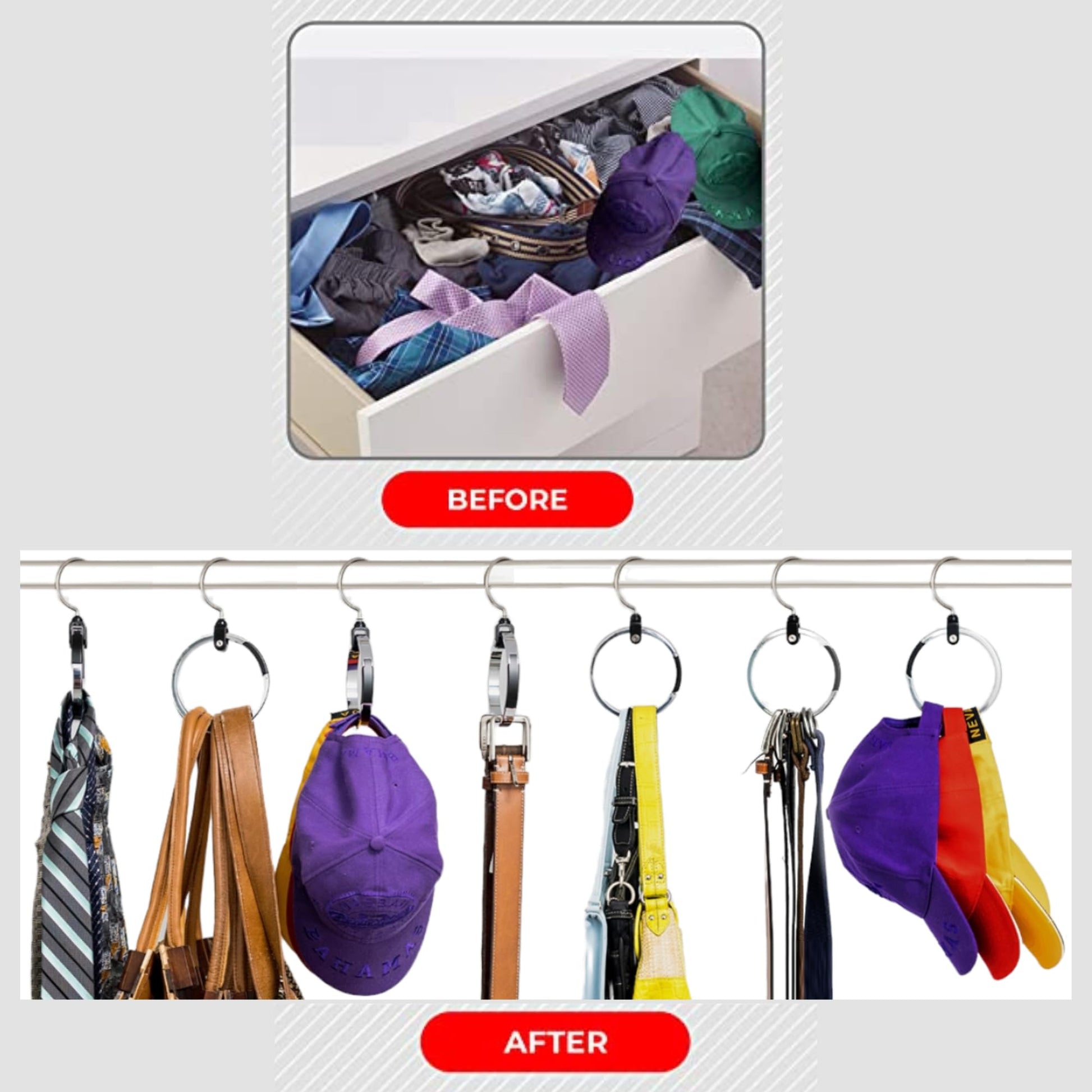 ROLLY HANGER Multipurpose Closet Hangers- Tie and Belt Hanger for Closet- Great Space Saving Belt Organizer for Wardrobe - Ideal for Storing Belts, Ties, Scarfs, Baseball Hats, Purses & More- 1 Pack