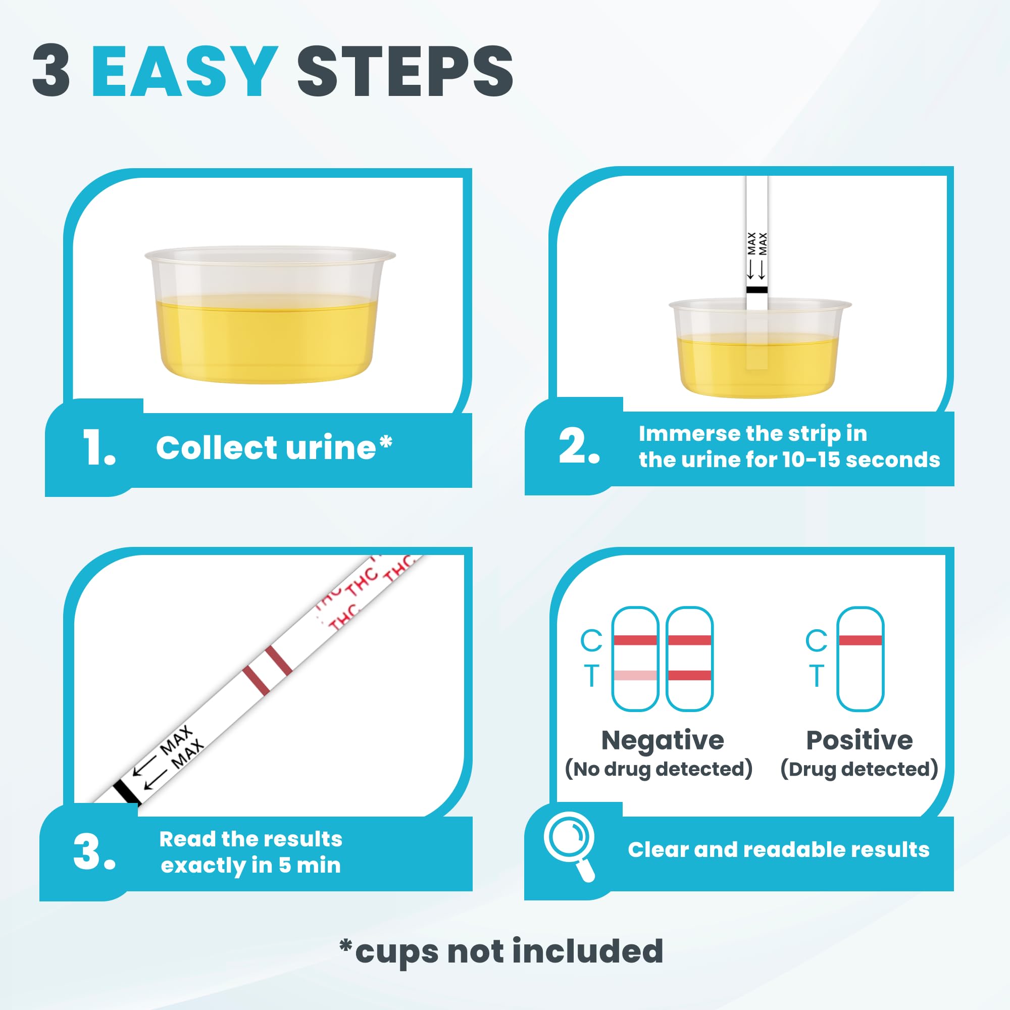 Exploro Highly Sensitive at Home Marijuana Drug Test Kit, THC Drug Test Kit Marijuana/Weed, THC Drug Test Urine, Easy Home Drug Test Marijuana/THC Substance Abuse, 15 THC Test Strips/Sticks, 50 ng/ml