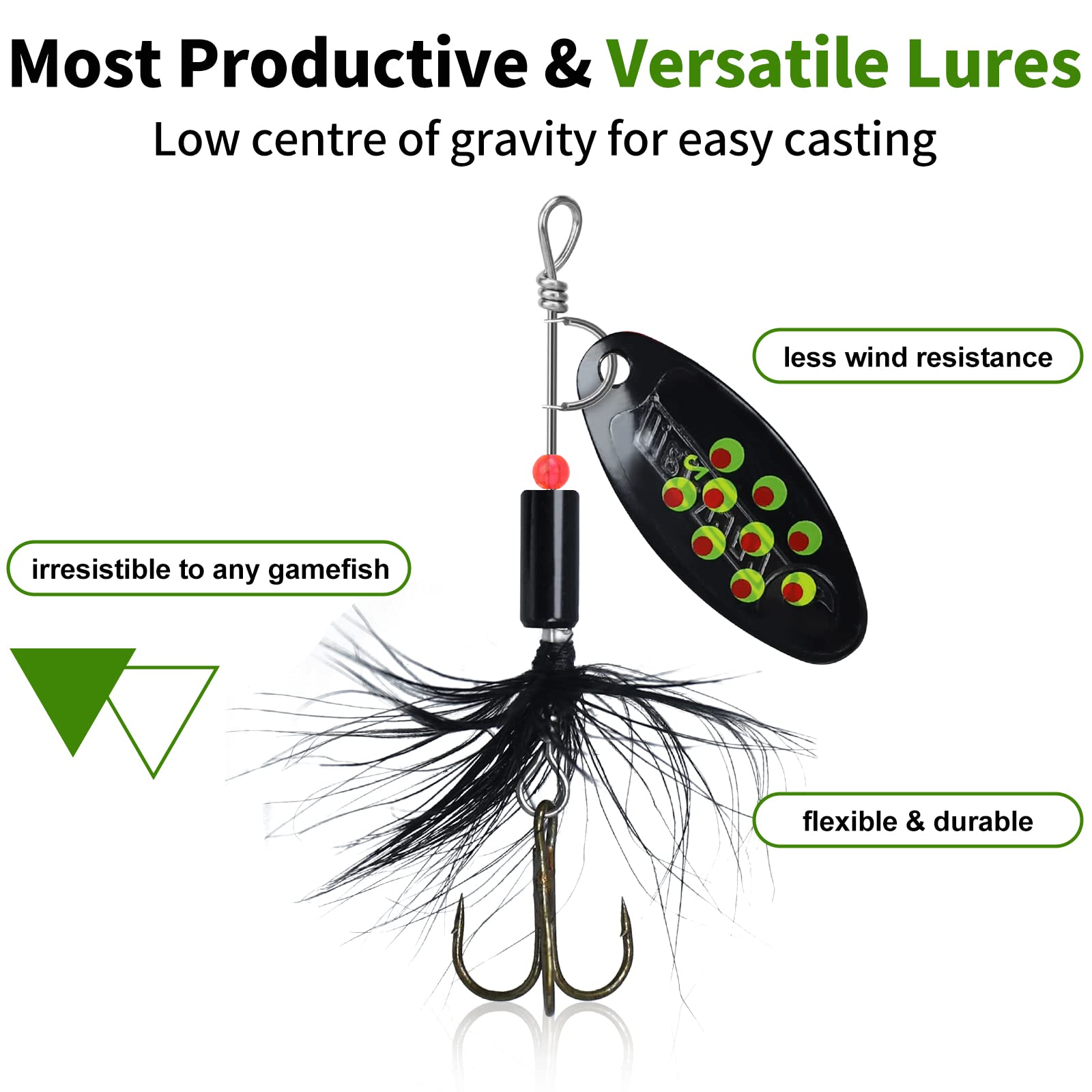 TRUSCEND Well-Made Rooster Tail Fishing Lures with Flash Copper Body and Blade, Two-Way Spinning Spoons System Fishing Spinners for Jigging, Freshwater Crappie Jigs, Blade Bait for Bass Trout Walleye