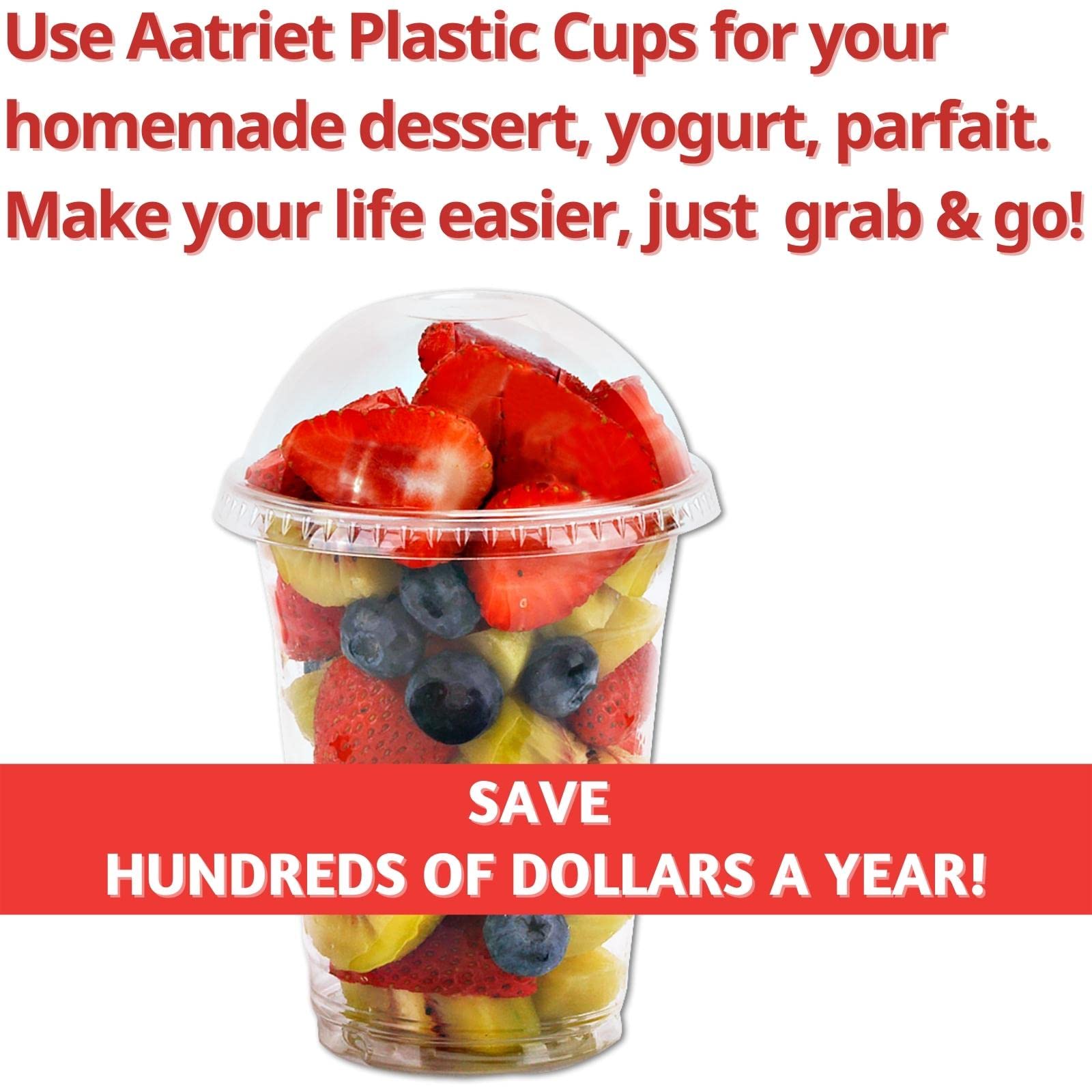 12 oz Clear Plastic Cups with Dome Lids No Hole - (30 Sets) PET Disposable Dessert Cup, Parfait cup for Ice Cream, Iced Cold Coffee Drinks, Cupcake. Fruit Cups for Kids bday Party with Nice Sealing