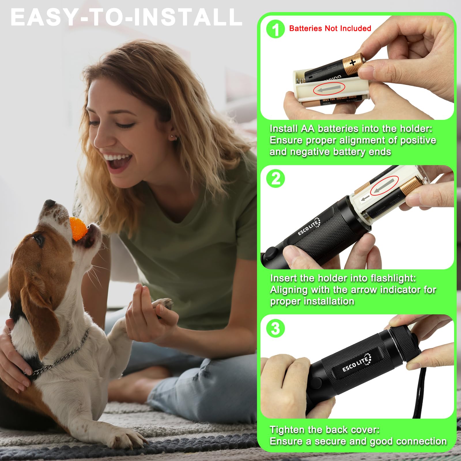 ESCO LITE Escolite UV Flashlight Black Light, 51 LED 395 nM Ultraviolet Blacklight Detector for Dog Urine, Pet Stains and Bed Bug