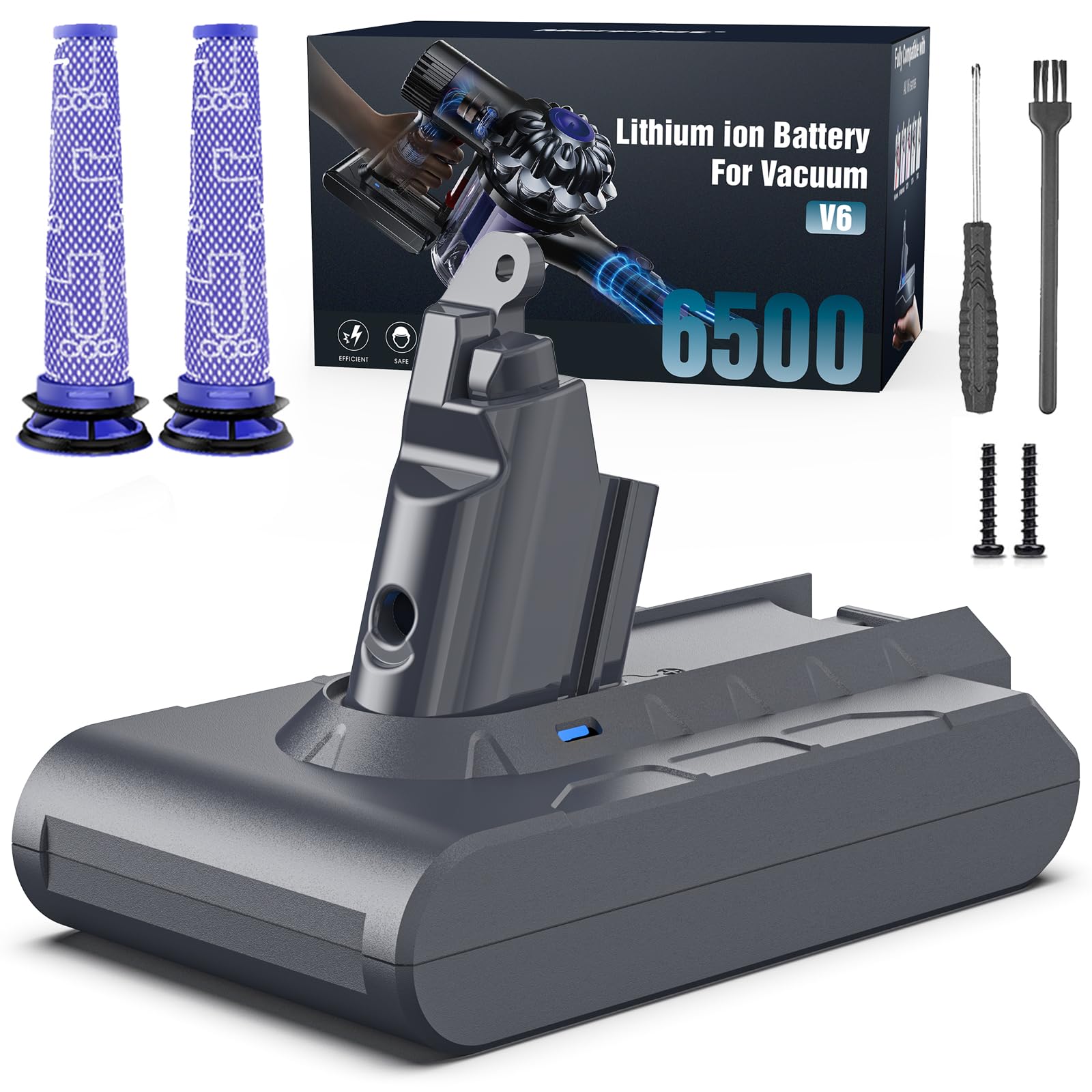 Akku-Ersatz für Dyson V6, 6500mAh Li-Ionen-Akku kompatibel mit V6 Animal V6 Absolute V6 Motorhead V6 Fluffy SV03 SV04 SV05 SV06 SV07 SV09 DC58 DC59 DC61 DC62 DC72 DC74 Staubsauger