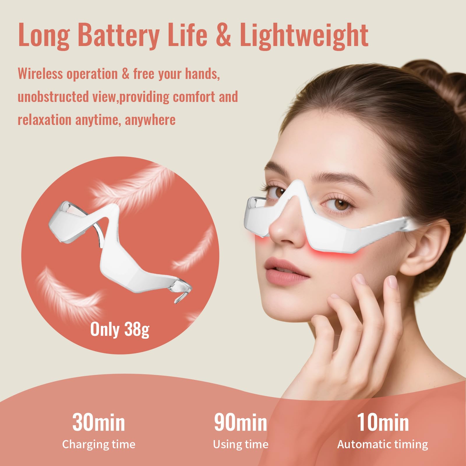 Under Eye Red Light Therapy, 4 Modes Red Light Under Eye Therapy Glasses Microcurrent Eye Massager, Red Light Therapy for Eyes Bags Dark Circles Puffiness Wrinkles Fine Lines, Relieving Eye Fatigue