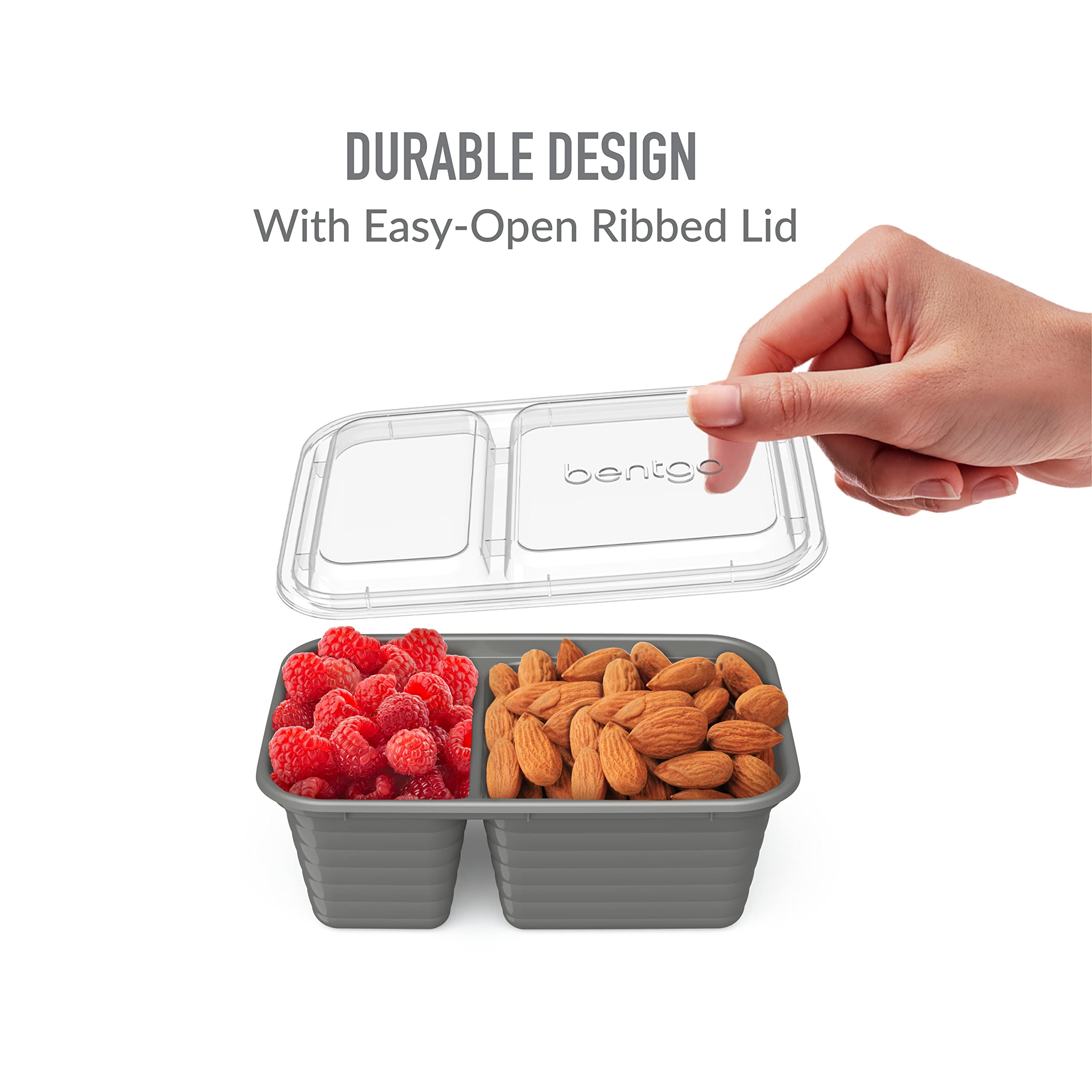 Bentgo Prep - 2-Compartment Snack Containers with Lids - Reusable, Microwaveable, Durable, PFAS & BPA-Free, Freezer and Dishwasher-Safe Meal Prep Food Storage - 10 Trays & 10 Lids (Pewter)