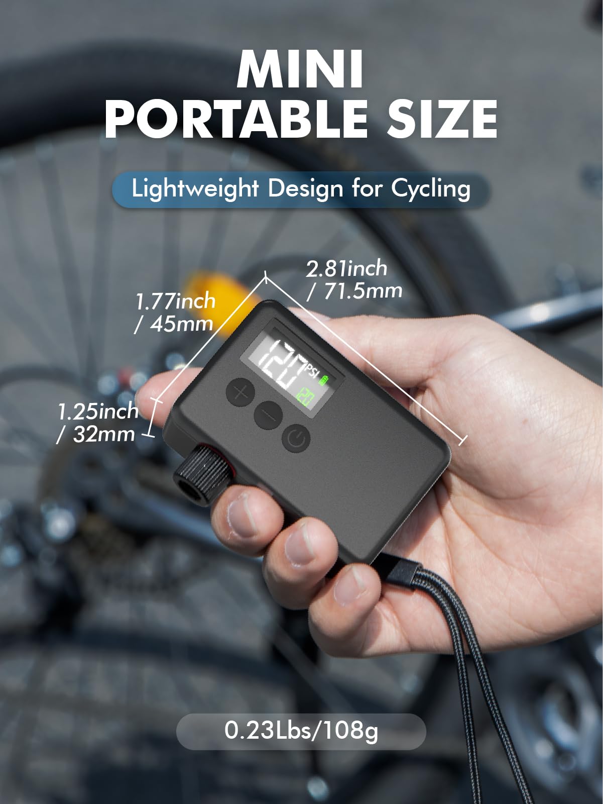 GPUTEK Mini Bike Tire Air Pump: Fast Inflate Portable Small Bicycle Electric Pump for Presta and Schrader Valves, 120 Psi High Pressure Pump with Digital Gauge for Road Bike, Mountain Bike, E-Bike