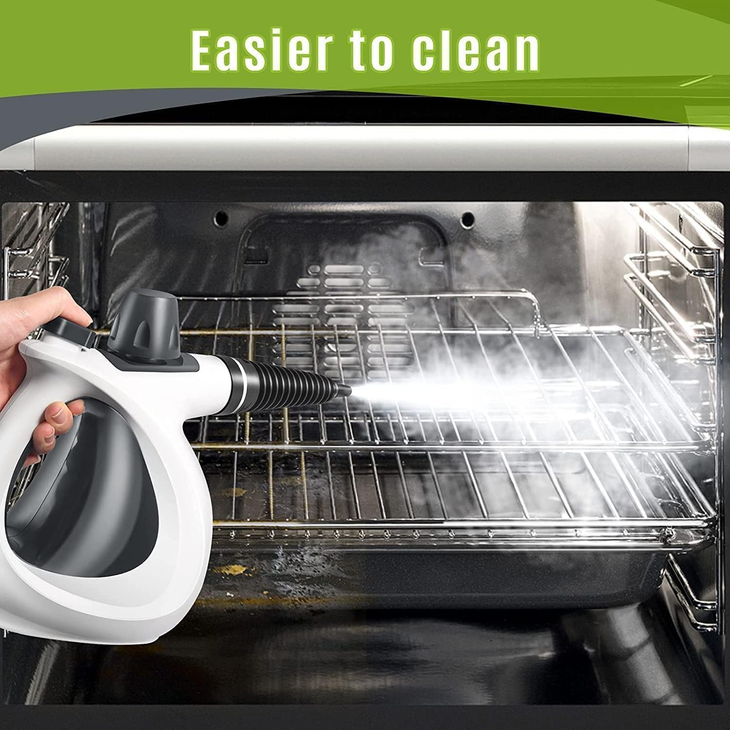 Pressurized Handheld Multi-Surface Natural Steam Cleaner with 12 pcs Accessories, Multi-Purpose Steamer for Home Use, Steamer for Cleaning Floor, Upholstery, Grout and Car (Grey)