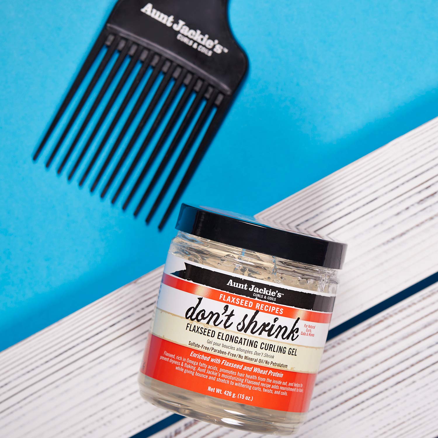 Aunt Jackie's Flaxseed Recipes Don't Shrink Elongating Hair Curling Gel for Natural Curls, Coils and Waves, Helps Prevent Dryness and Flaking, 15 oz