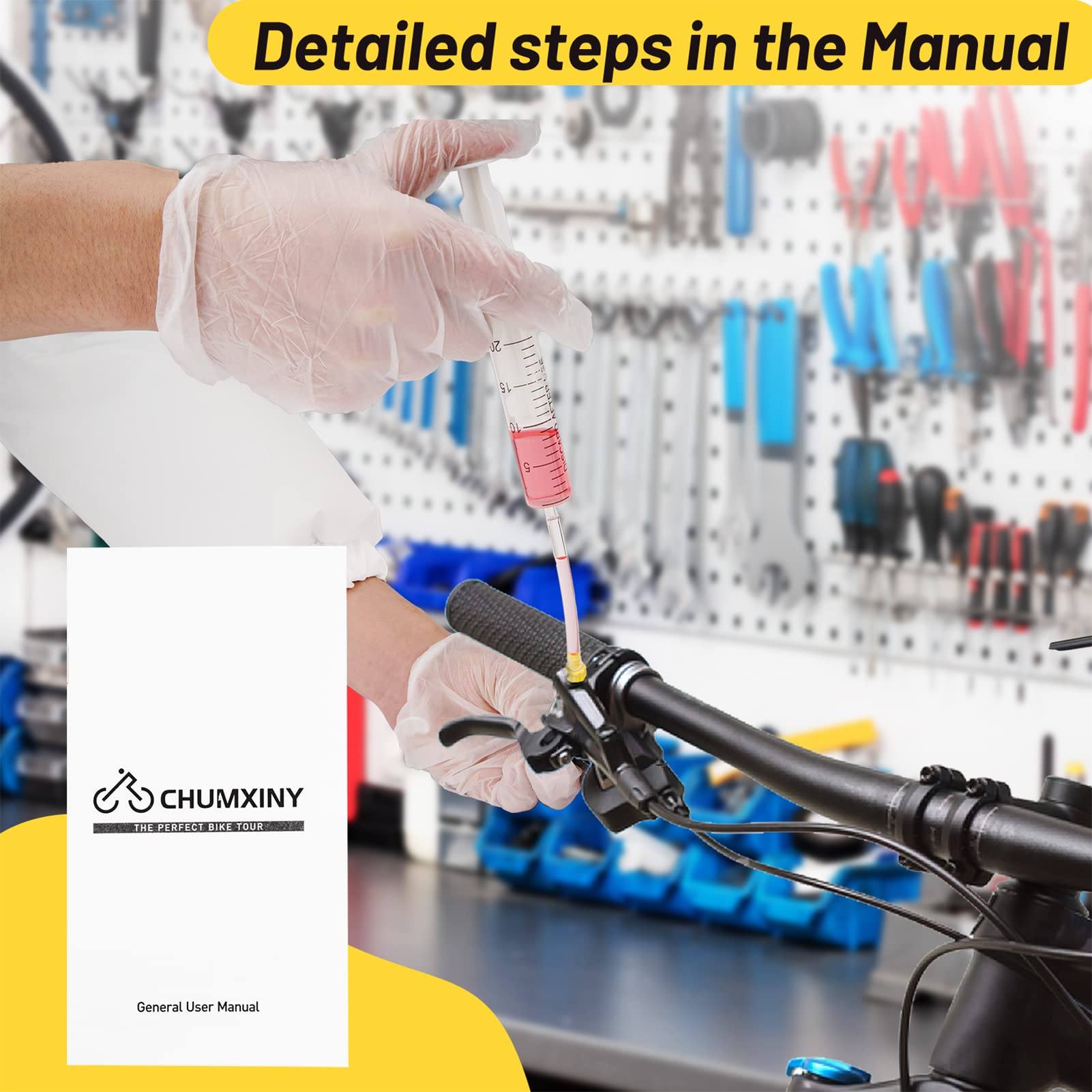 CHUMXINY Brake Bleed Kit for SHIMANO, TEKTRO Hydraulic Disc Brakes, Including High Performance Mineral Brake Fluid (120ml)