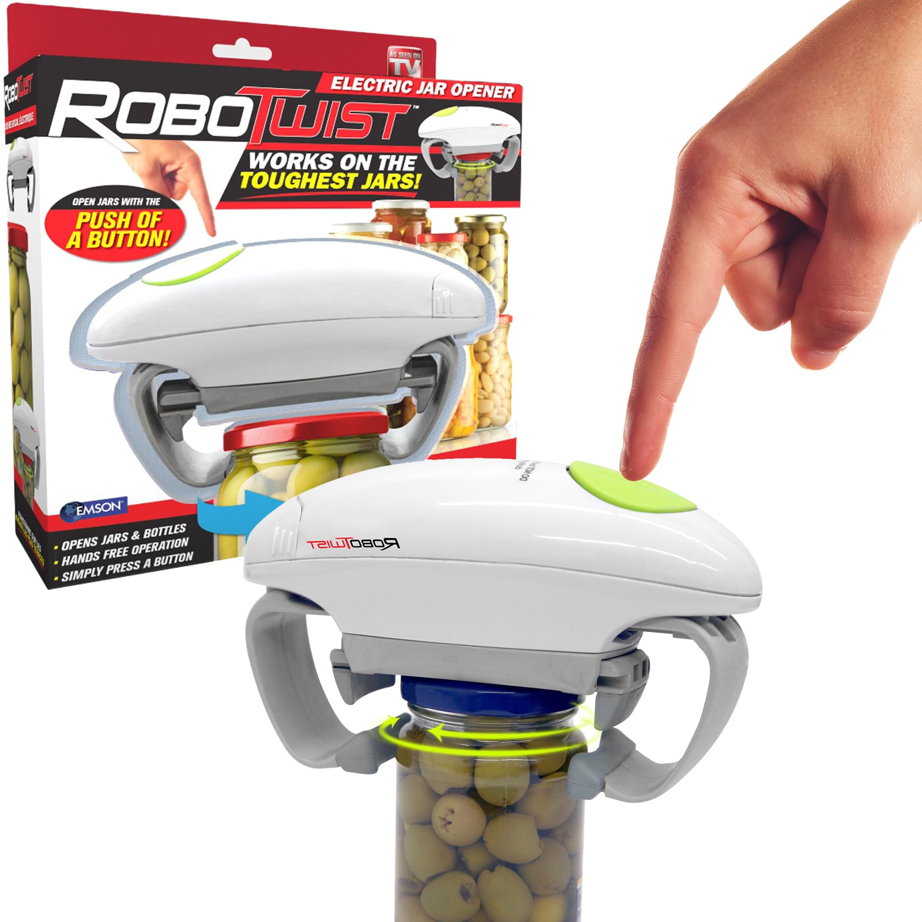 Robotwist Automatic Jar Opener, Deluxe Model with Improved Torque, Robo Twist Kitchen Gadgets for Home, Electric Handsfree Easy Jar Opener - Works on All Jar Sizes, As Seen on TV