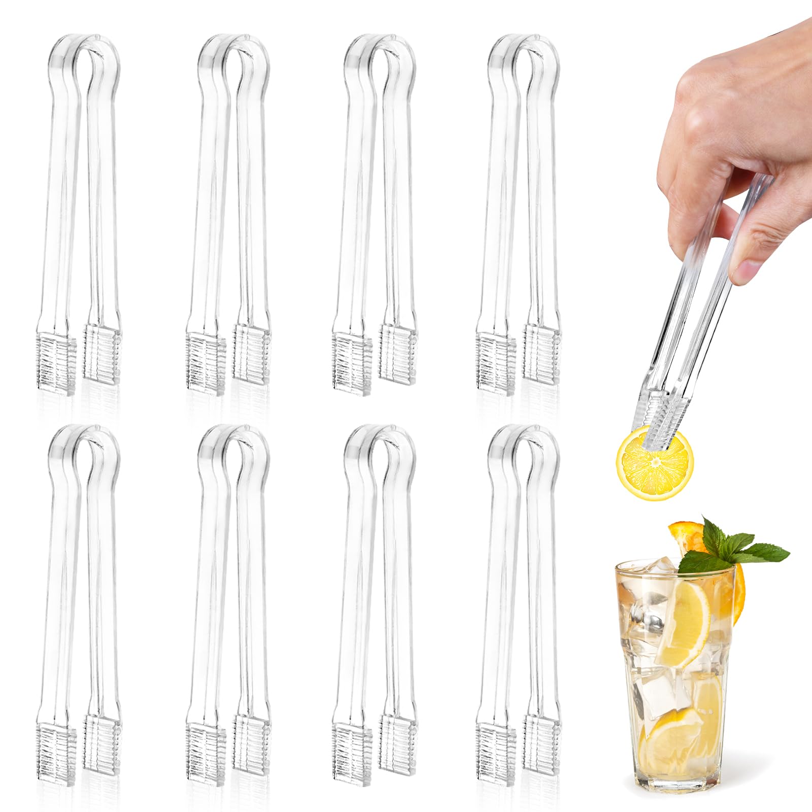 Ninsula 8 Stück Kunststoff-Servierzangen, 16 cm, Einweg-Zangen, transparent, kleine Servierzangen für Party-Catering, Buffet, Bäckerei, Salate, Kekse, Eis