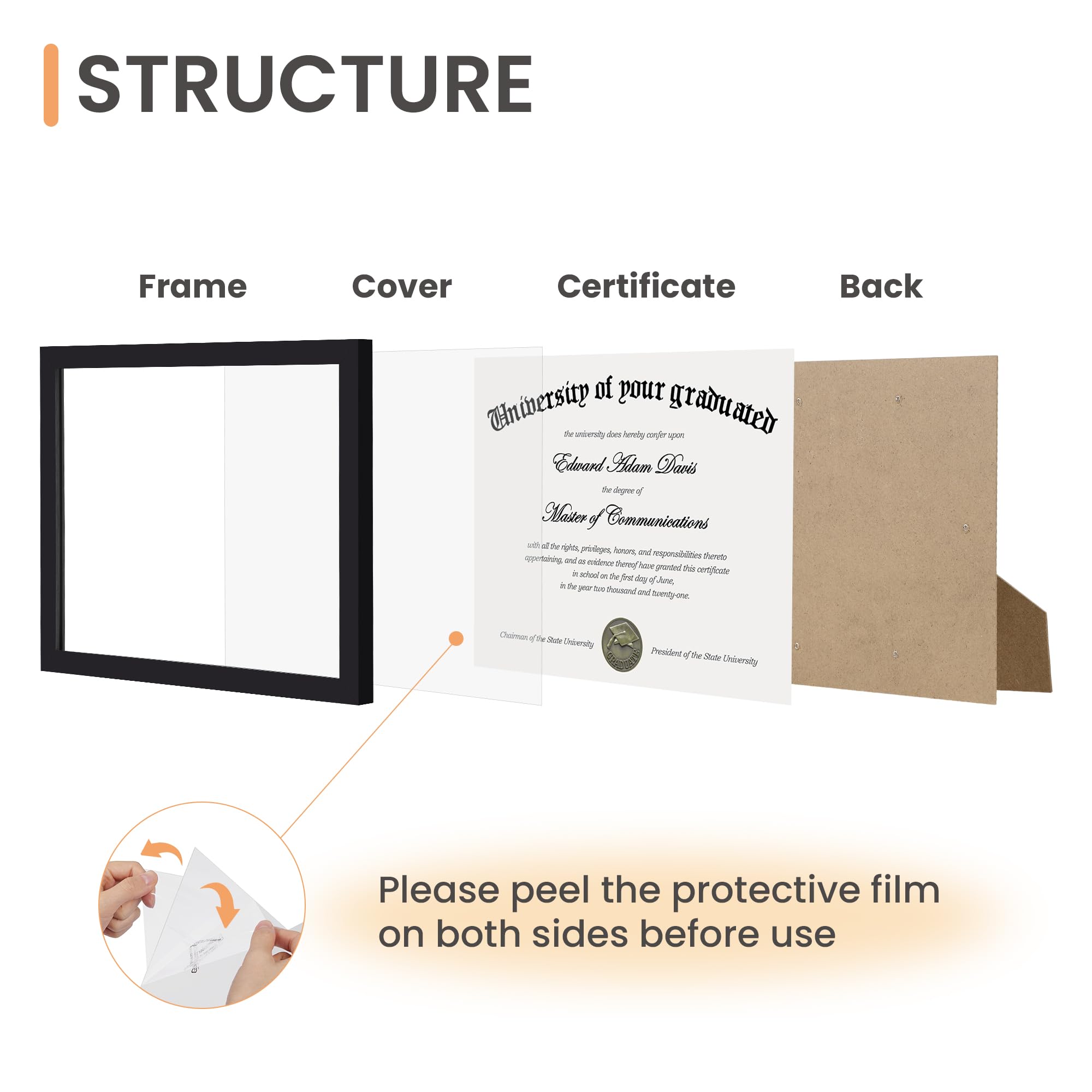 upsimples Certificate Frame with Clear Plexiglass, 8.5 by 11 Picture Diploma Document Degree Frames for Wall and Tabletop, Black, 1 Pack