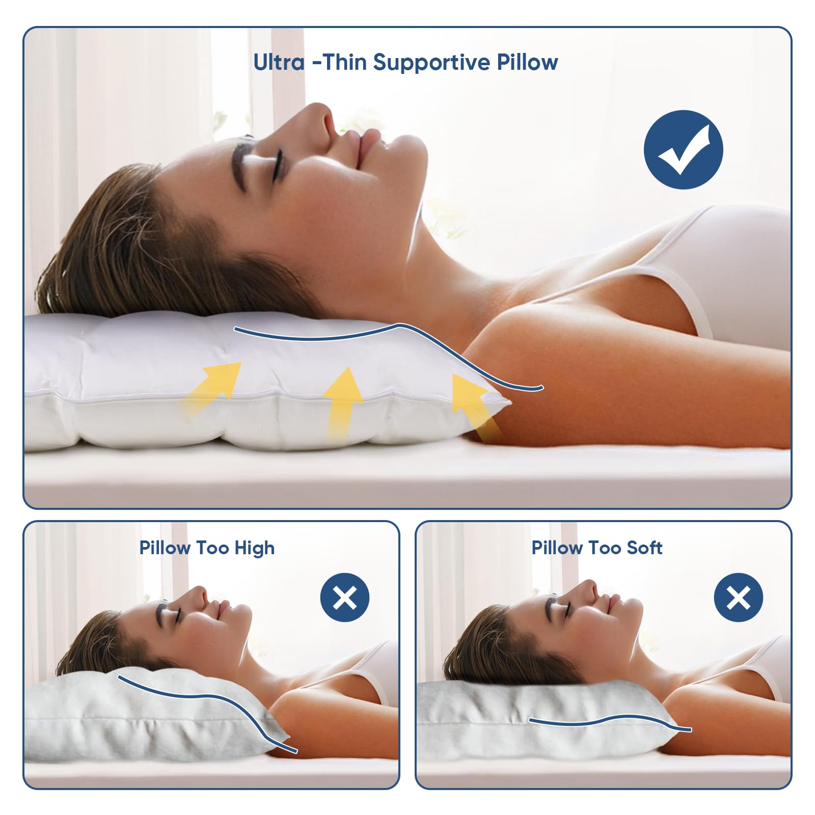 MINUPWELL Ultra Flat Pillows for Sleeping Thin, 7D High Support 2.5 inch Height Ultra Thin Pillows,Slim Bed Pillows for Stomach Sleeper,Standard Size -18x26 in