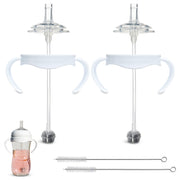 Straw Cup Conversion Kit for Philips Avent Natural Baby Bottles 2-Count, Food Grade Silicone Straw Nipples, Silicone Weighted Straw, Bottle Handles, Cleaning Brush, BPA-Free, 6+ Months (Straw Top)