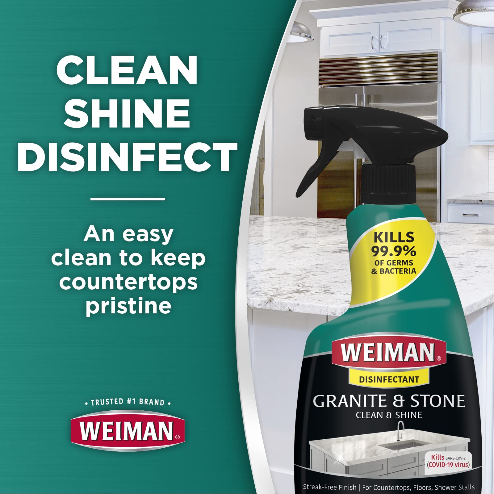 Weiman Disinfecting Granite Cleaner & Polish Value Pack - (1) 24 oz Spray Bottle, (1) 64 oz Refill