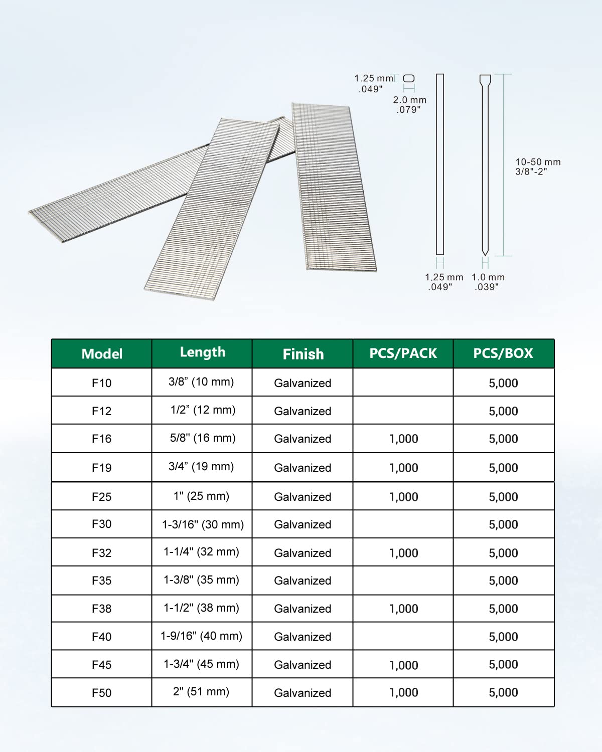 meite 18 Gauge Brad Nails, 2-Inch 18GA Brad Nails, Galvanized Nail Gun Nails for Pneumatic, Electric Brad Nailer Gun (5,000 Counts)