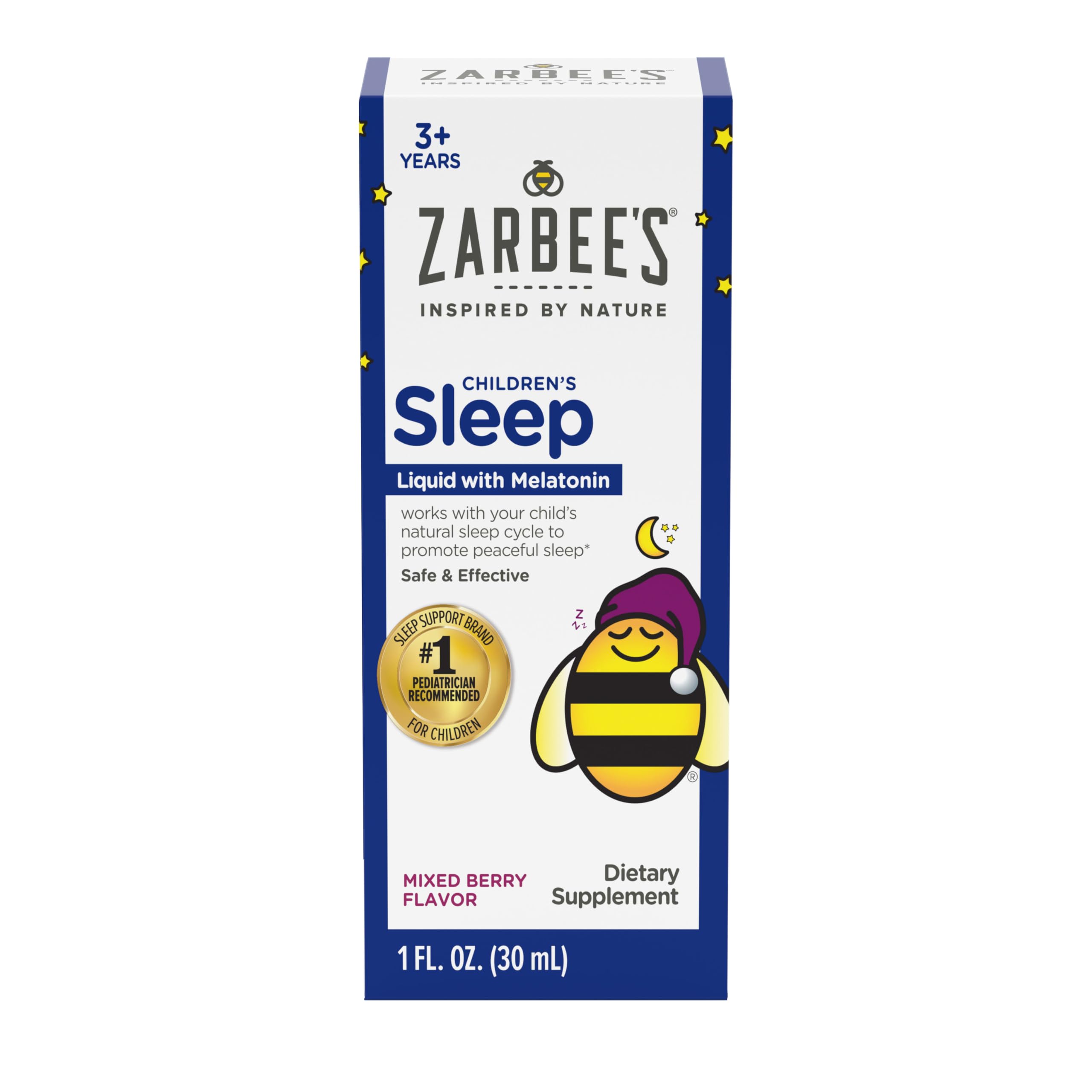 Zarbee’s Kids Liquid Sleep Supplement with Melatonin 1 mg; Drug-Free & Non-Habit Forming Sleep Support; Easy-to-Take, Natural Berry Flavor; for Children Ages 3 and Up; 1 Fl Oz Bottle