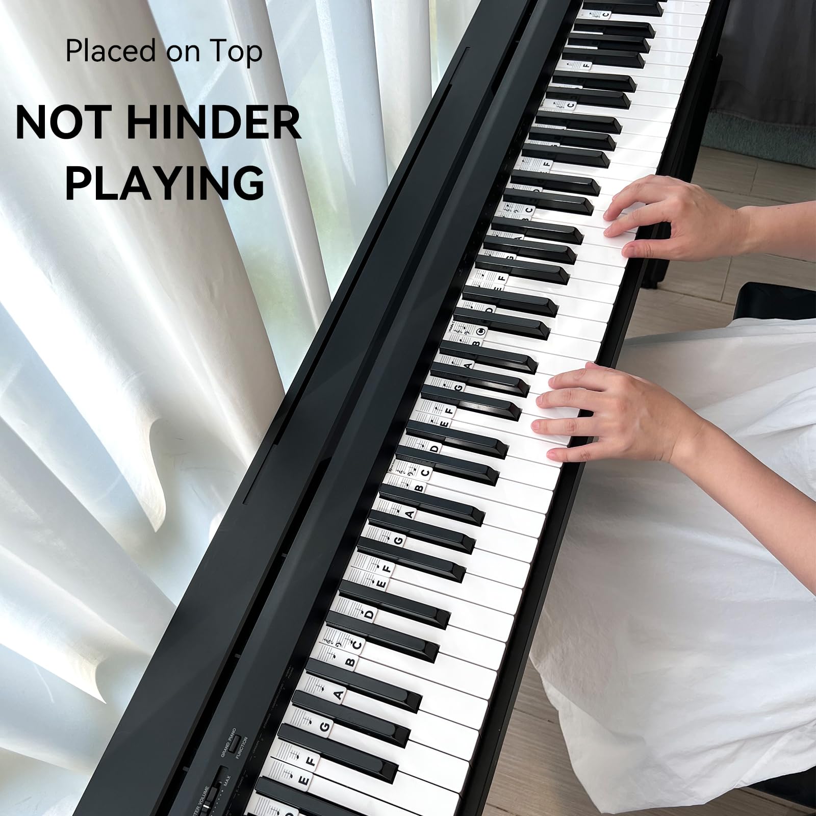 BEATBIT Piano Notes Guide for Beginner, Removable Piano Keyboard Note Labels for Learning, 88-Key Full Size, Made of Silicone, No Need Stickers, Reusable and Comes with Box (Classic Black）