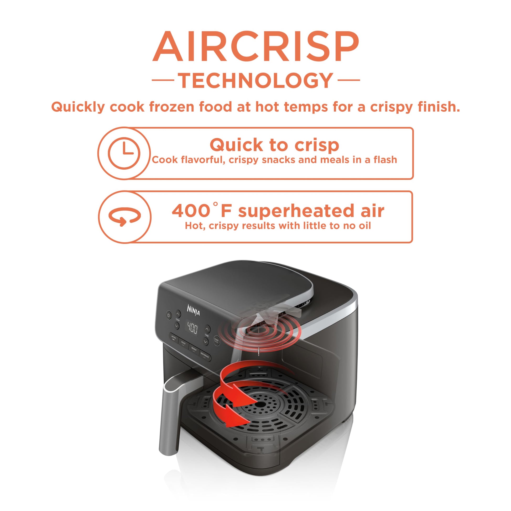 Ninja | Air Fryer | 4-in-1 Pro Air Fry, Roast, Reheat, Dehydrate | 5QT Capacity fits up to 4lbs of French Fries | 400F Max Temp | Nonstick Basket & Crisper Plate | 120V | Grey | AF141