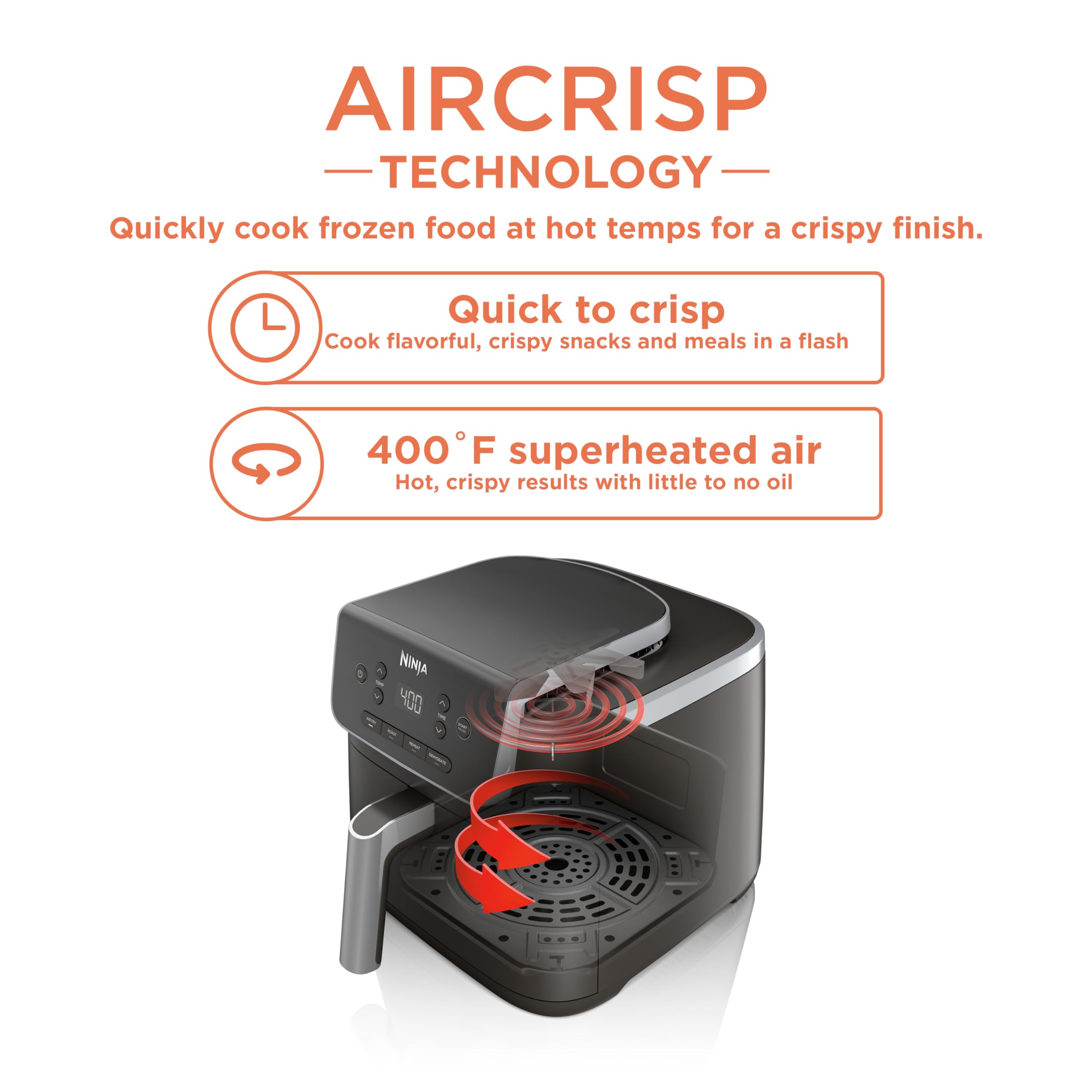 Ninja | Air Fryer | 4-in-1 Pro Air Fry, Roast, Reheat, Dehydrate | 5QT Capacity fits up to 4lbs of French Fries | 400F Max Temp | Nonstick Basket & Crisper Plate | 120V | Grey | AF141