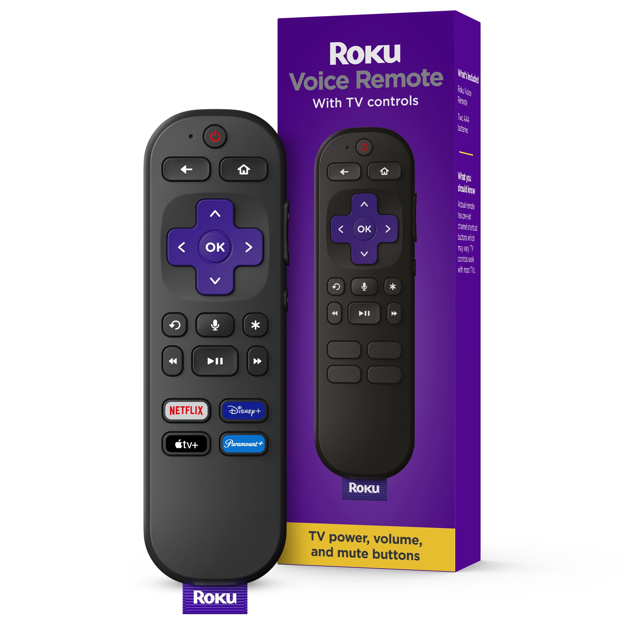 جهاز التحكم عن بُعد الصوتي Roku Voice | جهاز تحكم عن بُعد بديل للتلفزيون مع تحكم صوتي وإعداد بسيط واختصارات تطبيقات مبرمجة مسبقًا - متوافق مع تلفزيون Roku والمشغلات والأجهزة الصوتية