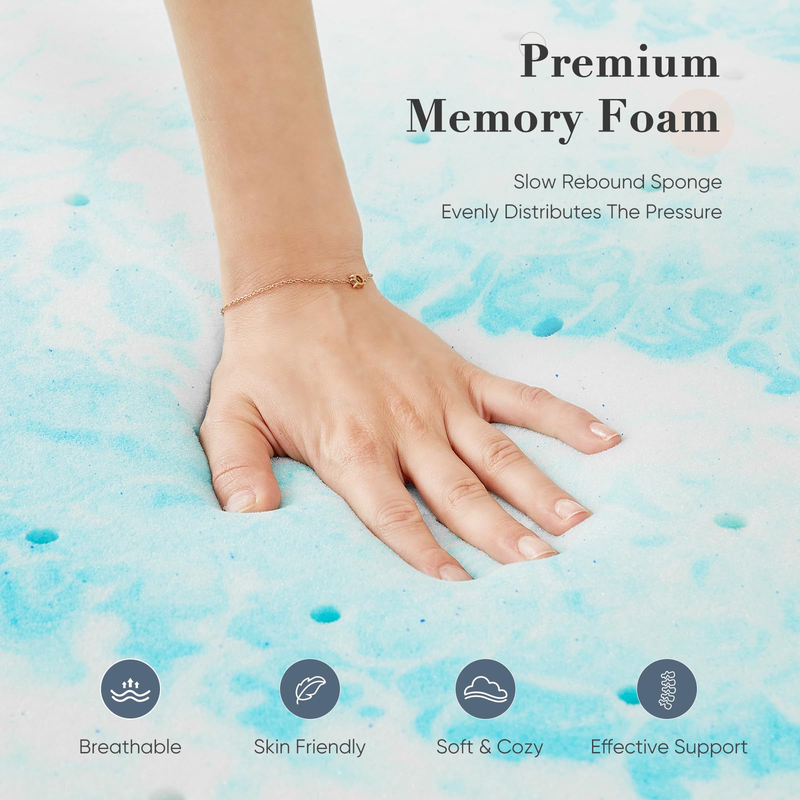 Memory Foam Mattress Topper Queen, 2 Inch Thick Gel Infused Bed Toppers for Queen Size Bed, Soft Mattress Pads for Sleeper Sofa, RV, Camper, CertiPUR-US Certified, Blue