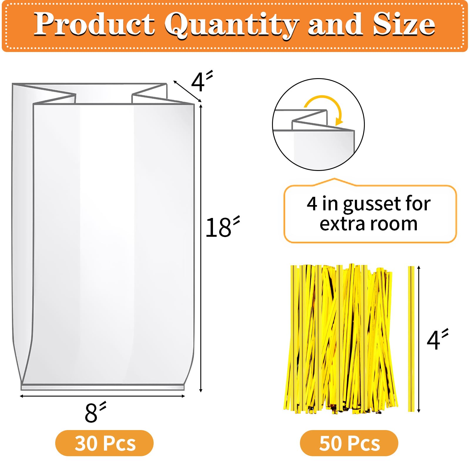 Clear Bread Bags with Ties, 30 Reusable Plastic Bags for Homemade Bread and Bakery Use, 50 Adjustable Ties