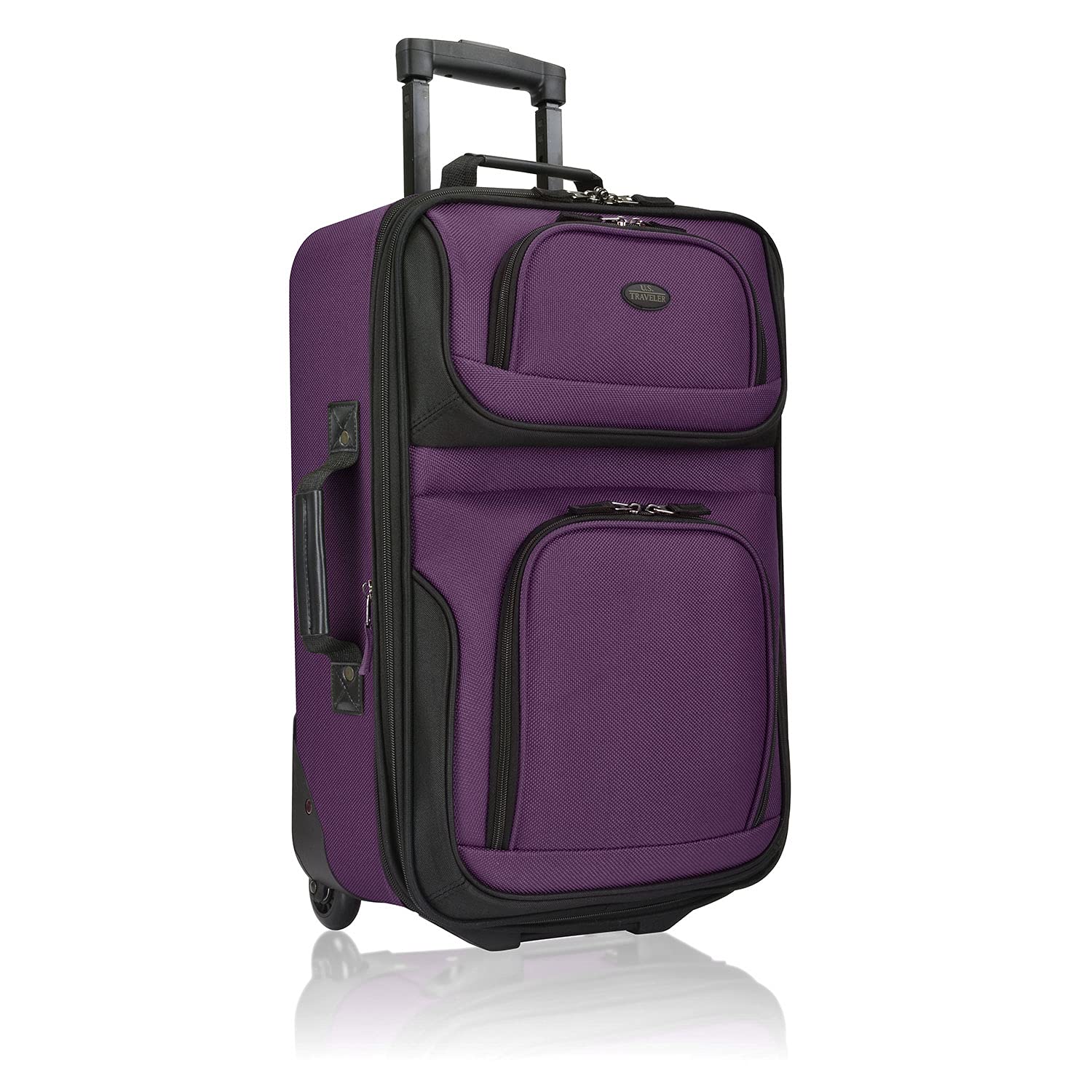 U.S. Traveler Lightweight Rolling 20" Carry On Luggage Softside Suitcase, Purple, 2 Wheel Single