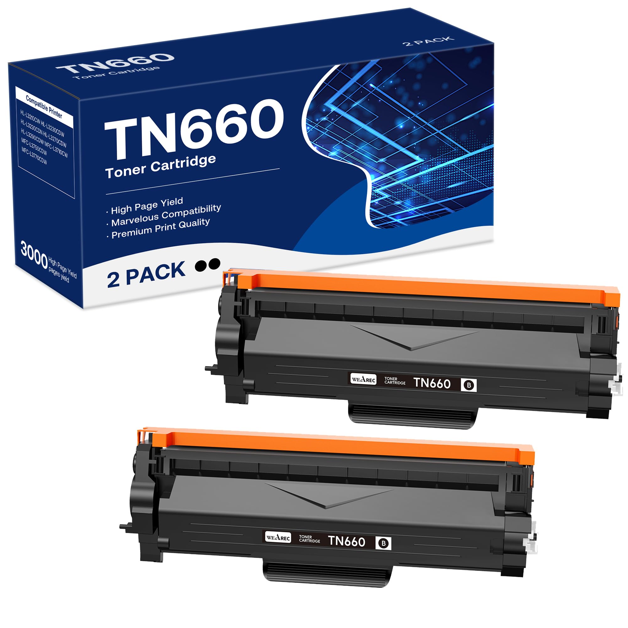 TN 660 Toner Cartridge Replacement for Brother TN 660 TN630 Work with HL-L2300D HL-L2305W HL-L2360DW MFC-L2740DW MFC-L2700DWR DCP-L2540DN Printer