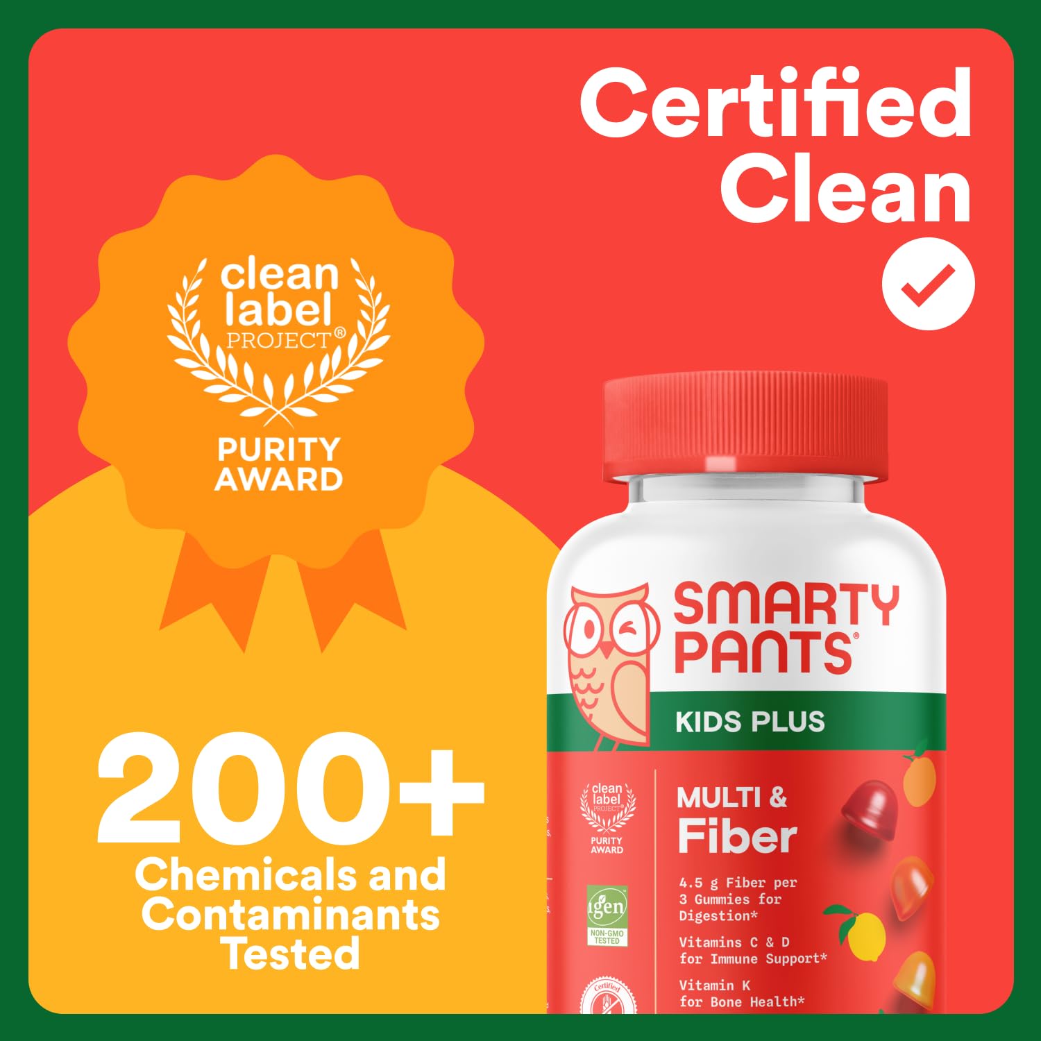 SmartyPants Kids Multivitamin & Fiber Gummies: Prebiotic Fiber to Support Kids Digestion with Vitamin D3, C, Vitamin B12, B6, A, Zinc, Biotin, Folate, Three Fruit Flavors, 90 Count (30 Day Supply)