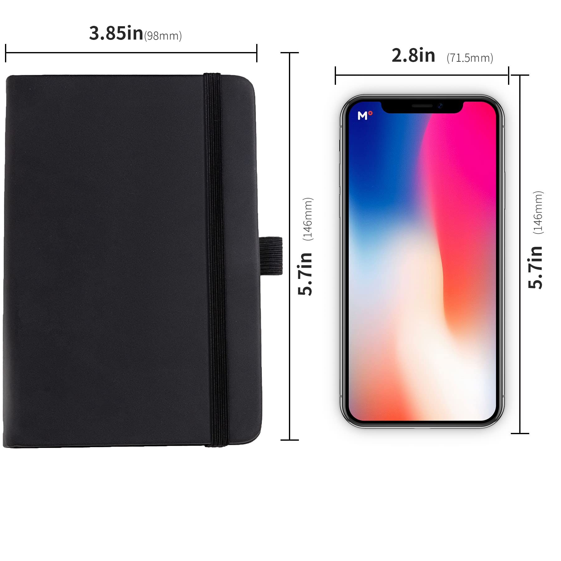 Animusphere 2Pack Pocket Notebook Small Notebook Journal Notebook 4 inches x 5.7 inches 200 Pages Leather Cover With Pen Holder Page Marker Ribbons(Black)