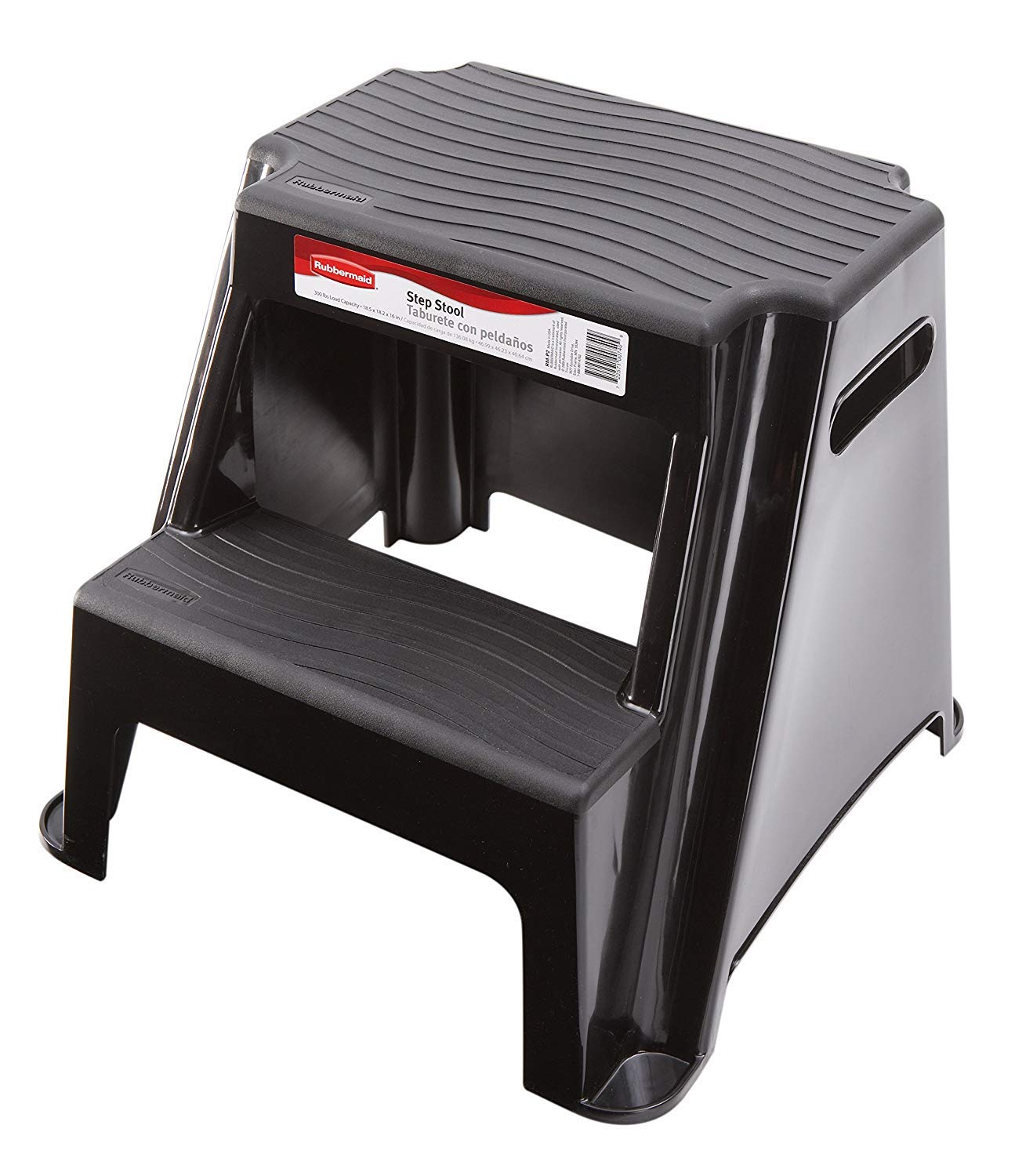 Rubbermaid 2-Step Molded Plastic Step Stool, Lightweight with Slip Resistant Treads and Non-Slip Feet, Black ( Exclusive)