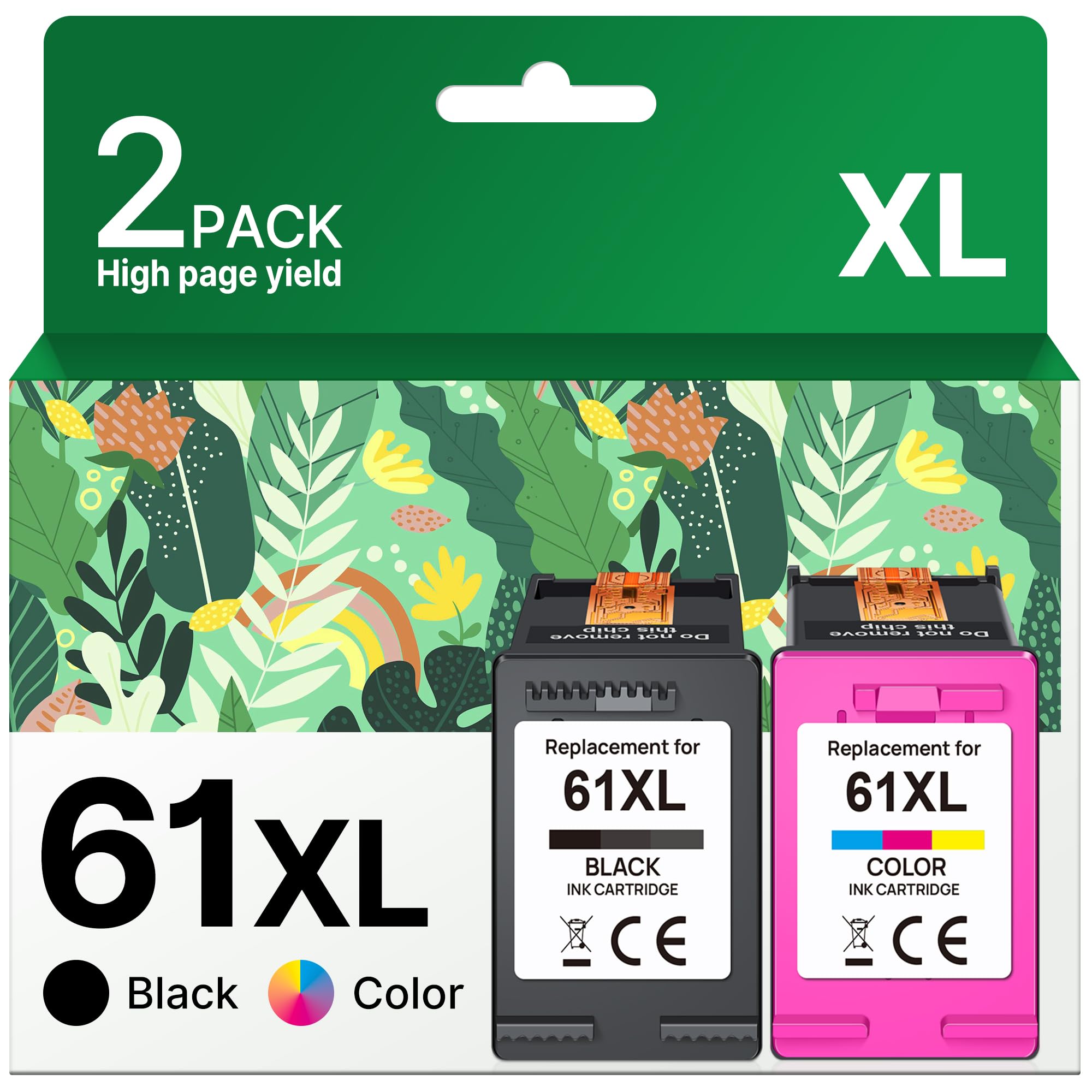 Adoccur 61XL Ink Cartridge Replacement for HP Ink 61 for HP 61 Ink Works with HP Envy 4500 5530 5534 4502 Deskjet 1000 1010 2540 3000 3510 Officejet 4630 4635 Printer (2 Pack)