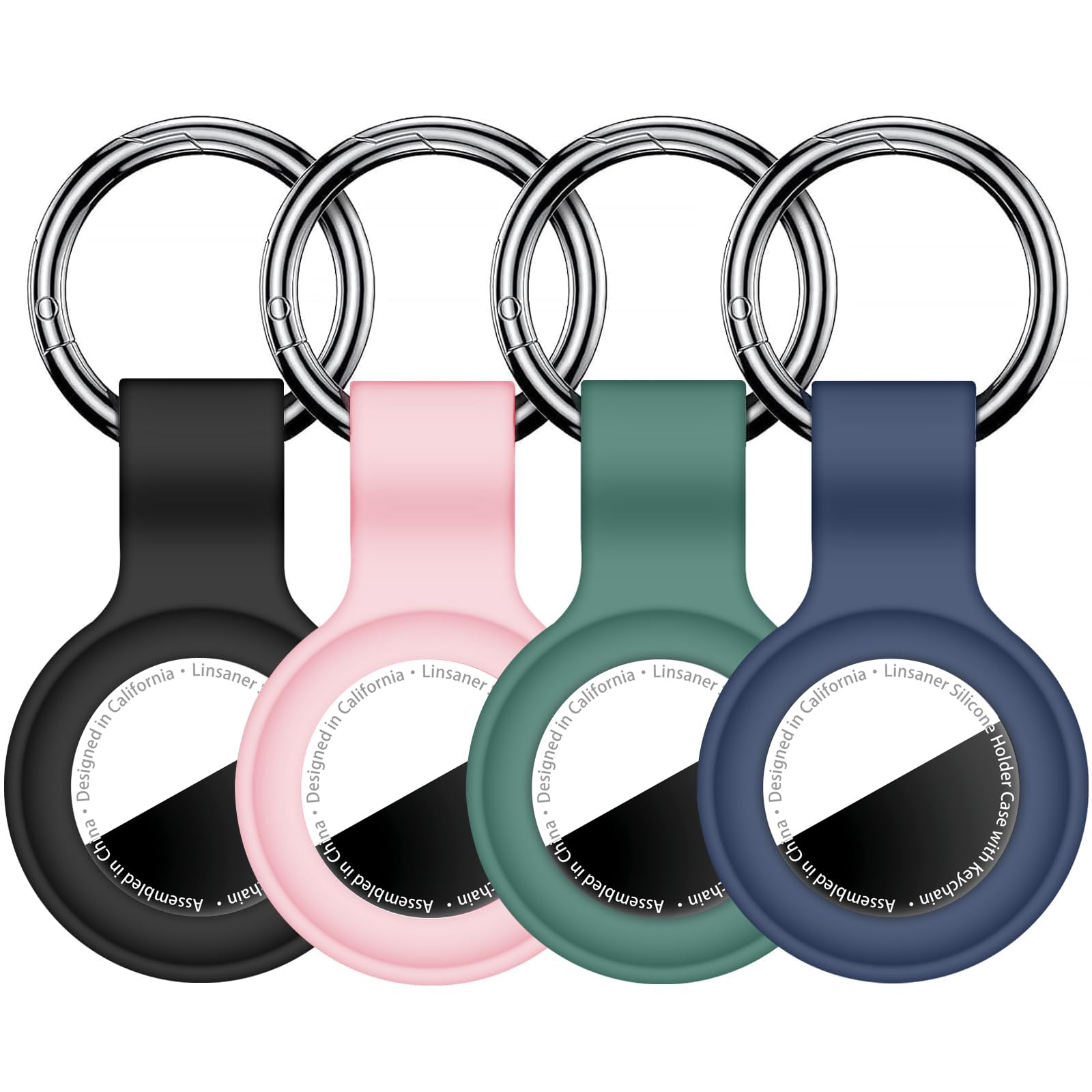 Linsaner 2|4 Pack Compatible with AirTag Holder Keychain Silicone Key Ring Cases Tags Chain for Apple for Air Tag GPS Item Finders Accessories, for Backpack, Bags, Black/Pink/Dark Green/Dark Blue