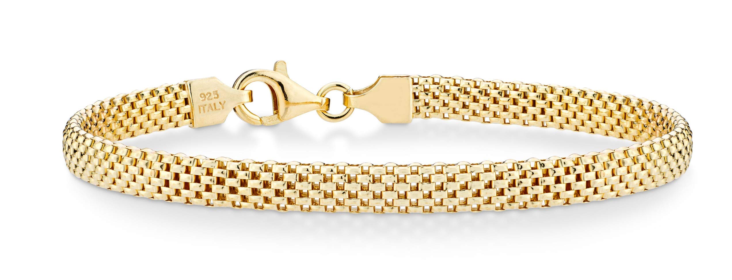 Miabella 18K Gold Over Sterling Silver Italian 5mm Mesh Link Chain Bracelet for Women, 925 Made in Italy (Length 7 Inches)