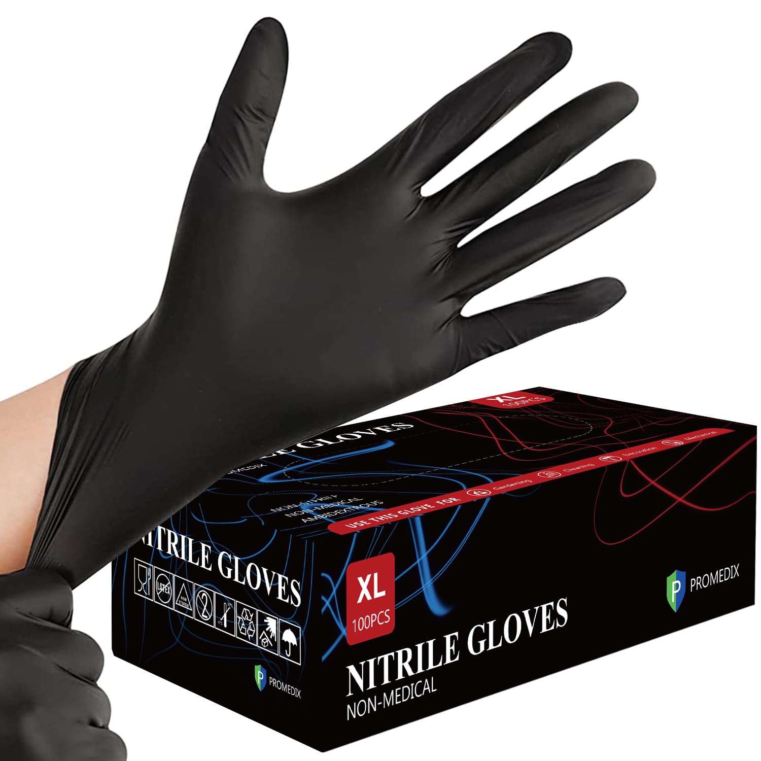 PROMEDIX P Nitrile Disposable Gloves,4mil-100 Count,Gloves Disposable Latex Free,Powder Free for Cooking,Household,Food safe.