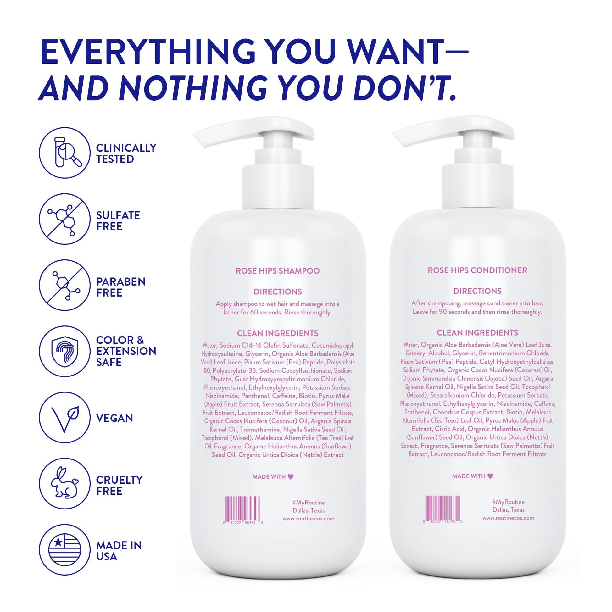 Routine Wellness Anti-Thinning Shampoo and Conditioner Set for Thinning Hair - Biotin DHT Blocker Women & Men - Color Safe Shampoo for Hair Loss & Healthier Hair - Rose Hips (Pack of 2)