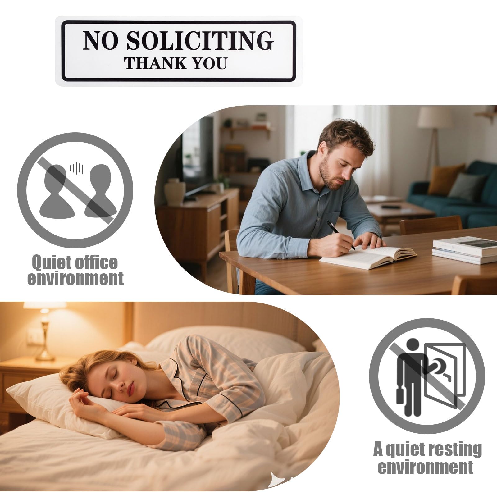 Qofaoye No Soliciting Sign for House That Keeps Solicitors Away, Super strong tape for all surfaces, 8.3 × 2.4 In,2025 version, Perfect for Home Office Front Doors, Windows, Walls, Courtyard