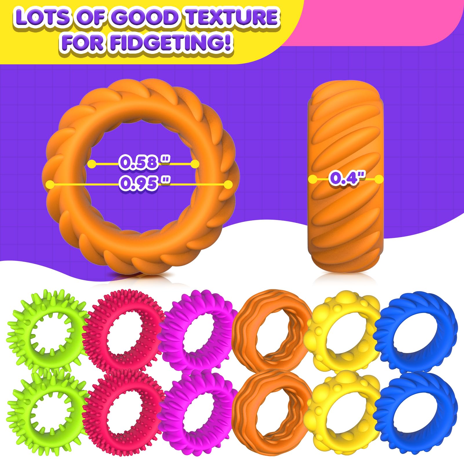 Fidget Toys Sensory Rings for Kids: Fidget Ring 18 Pack - Sensory Toys for Kids with Autism - Quiet Anxiety Fidgets Bulk for Classroom Prize - Christmas Stocking Stuffers