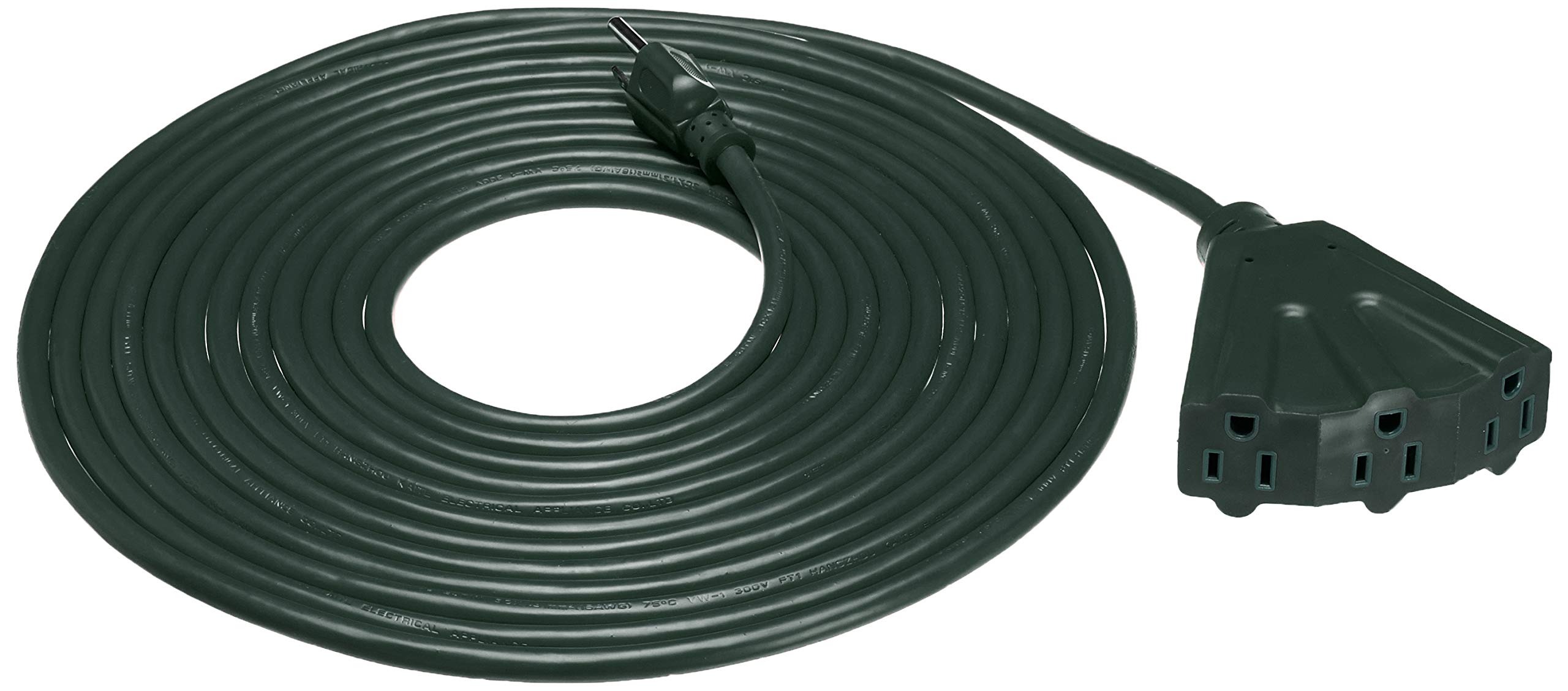 Amazon Basics Verlängerungskabel für den Innen- und Außenbereich, 7,6 m, 3-polig, Vinyl mit 3 Steckdosen – 13 Ampere, 1625 Watt, 125 VAC, Grün